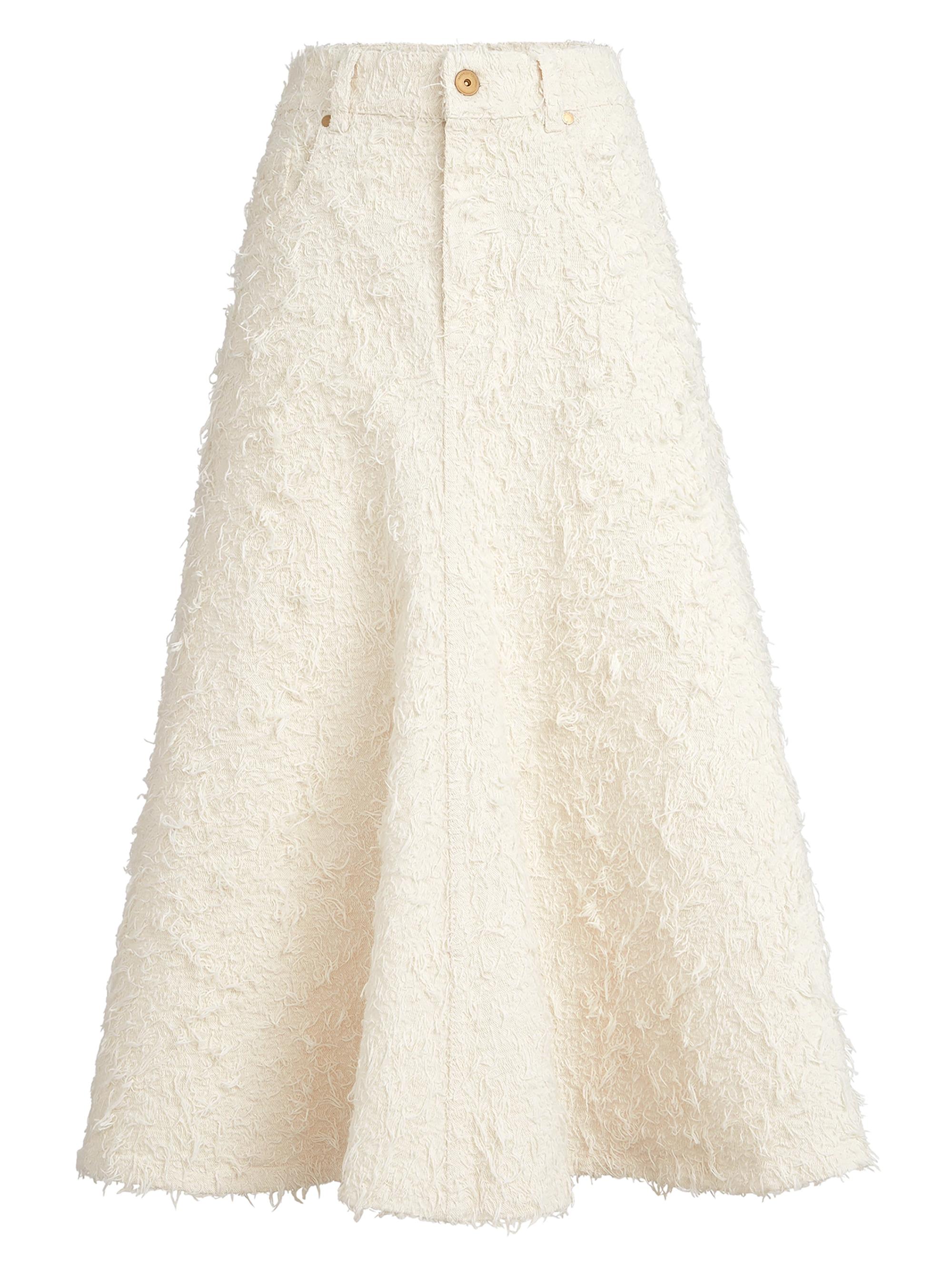 Brunello Cucinelli Women's Fuzzy Dyed Denim Five Pocket Flared Skirt with Monili -