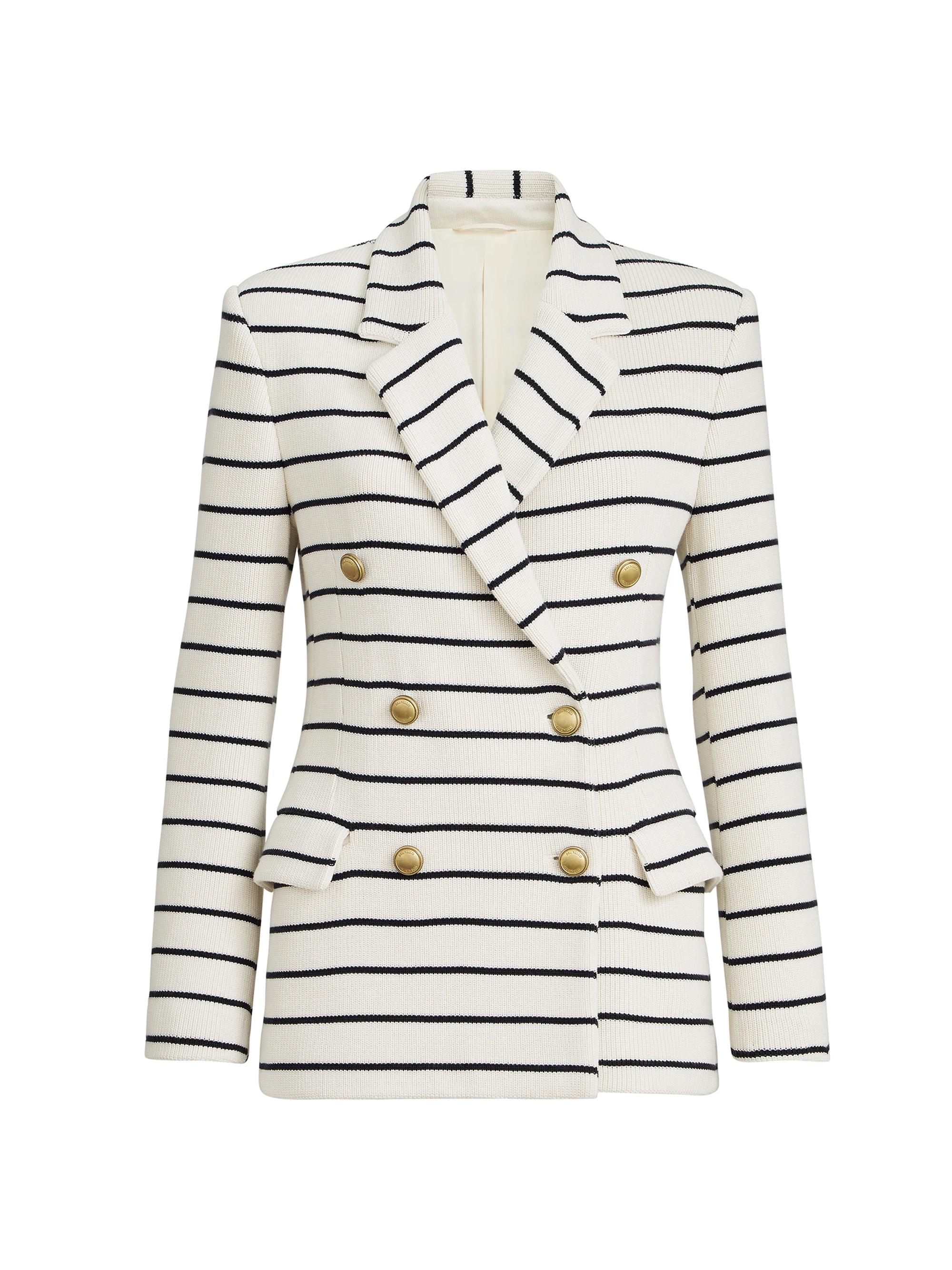 Brunello Cucinelli Women's Cotton Striped Knit Blazer with Monili - White Black
