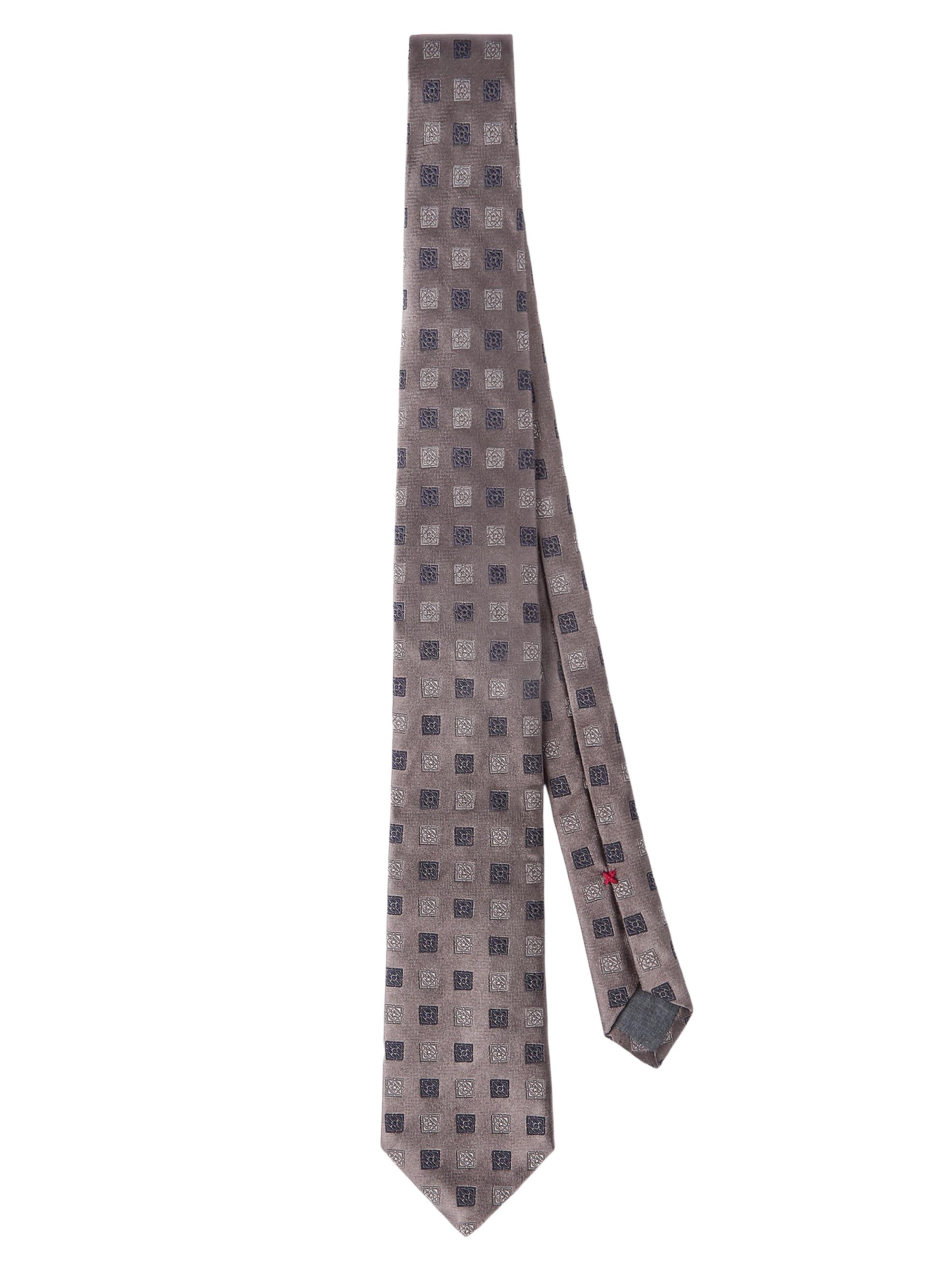 Brunello Cucinelli Men's Silk Tie with Squares Pattern - Brown