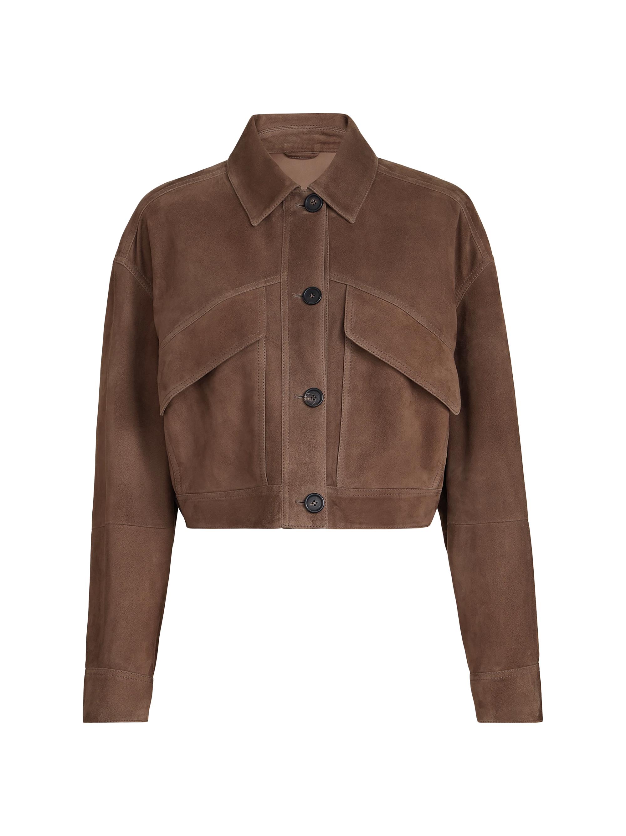 Brunello Cucinelli Women's Couture Suede Cropped Outerwear Jacket with Monili - Brown