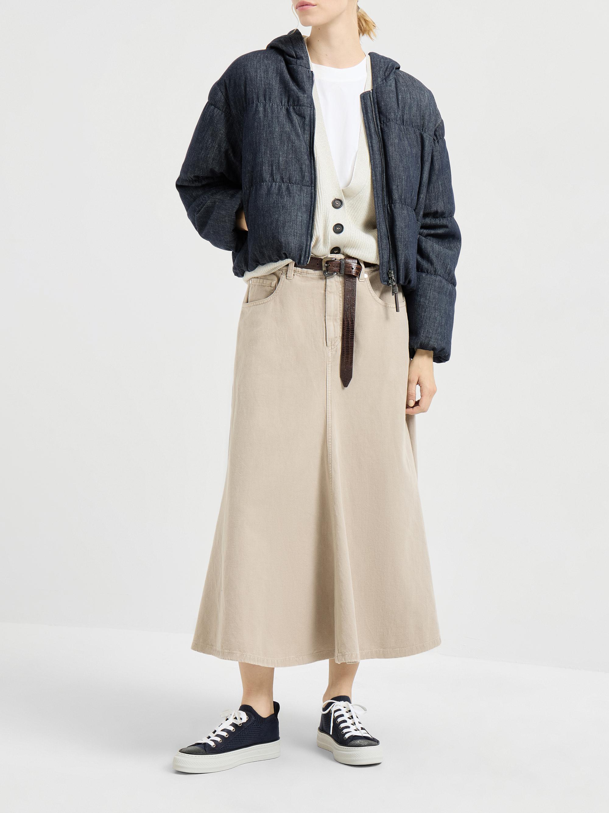 Brunello Cucinelli Cotton Denim Effect Twill Down Coat with Monili