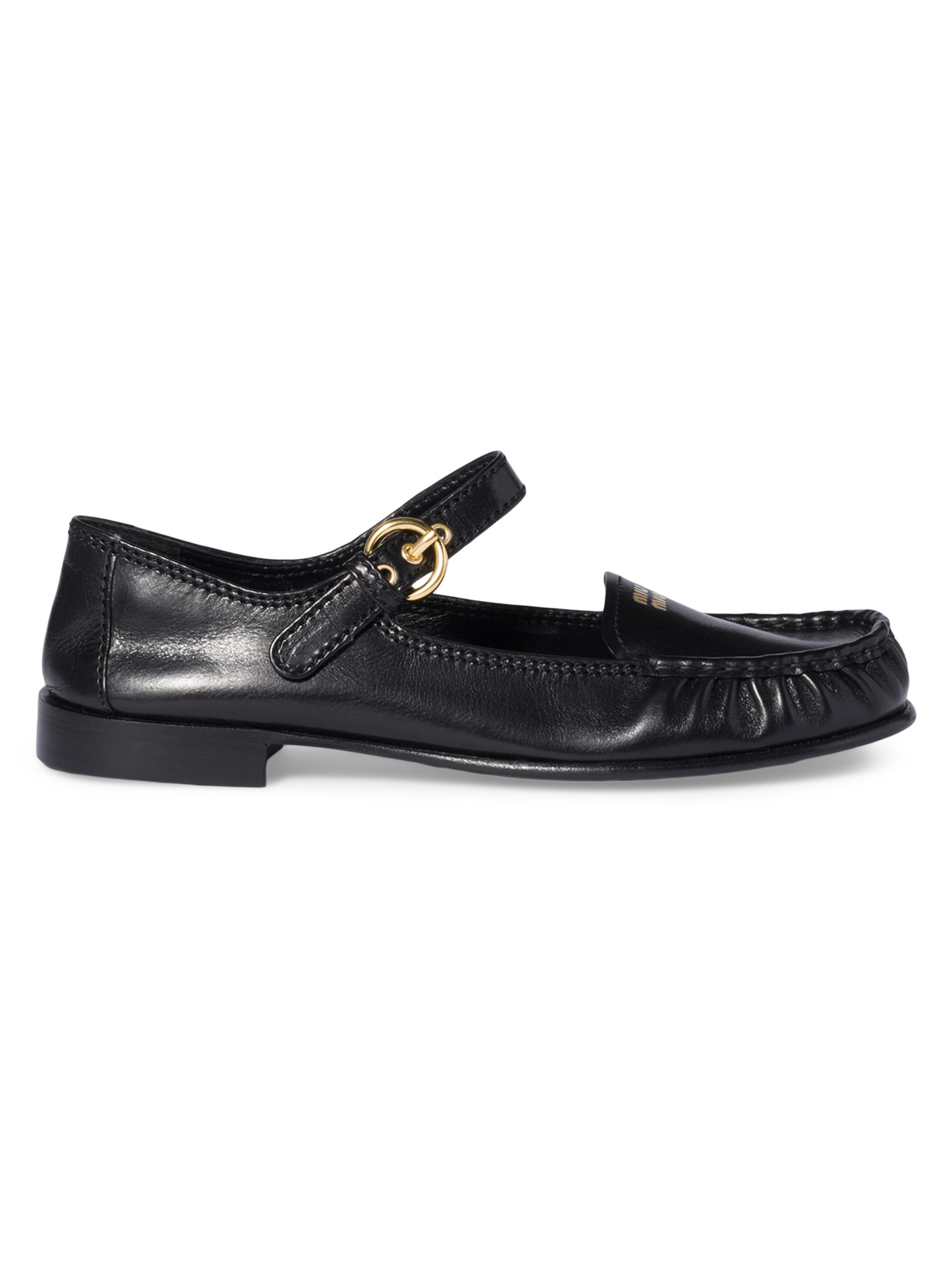 Miu Miu Women's Leather Loafers with Strap - Black