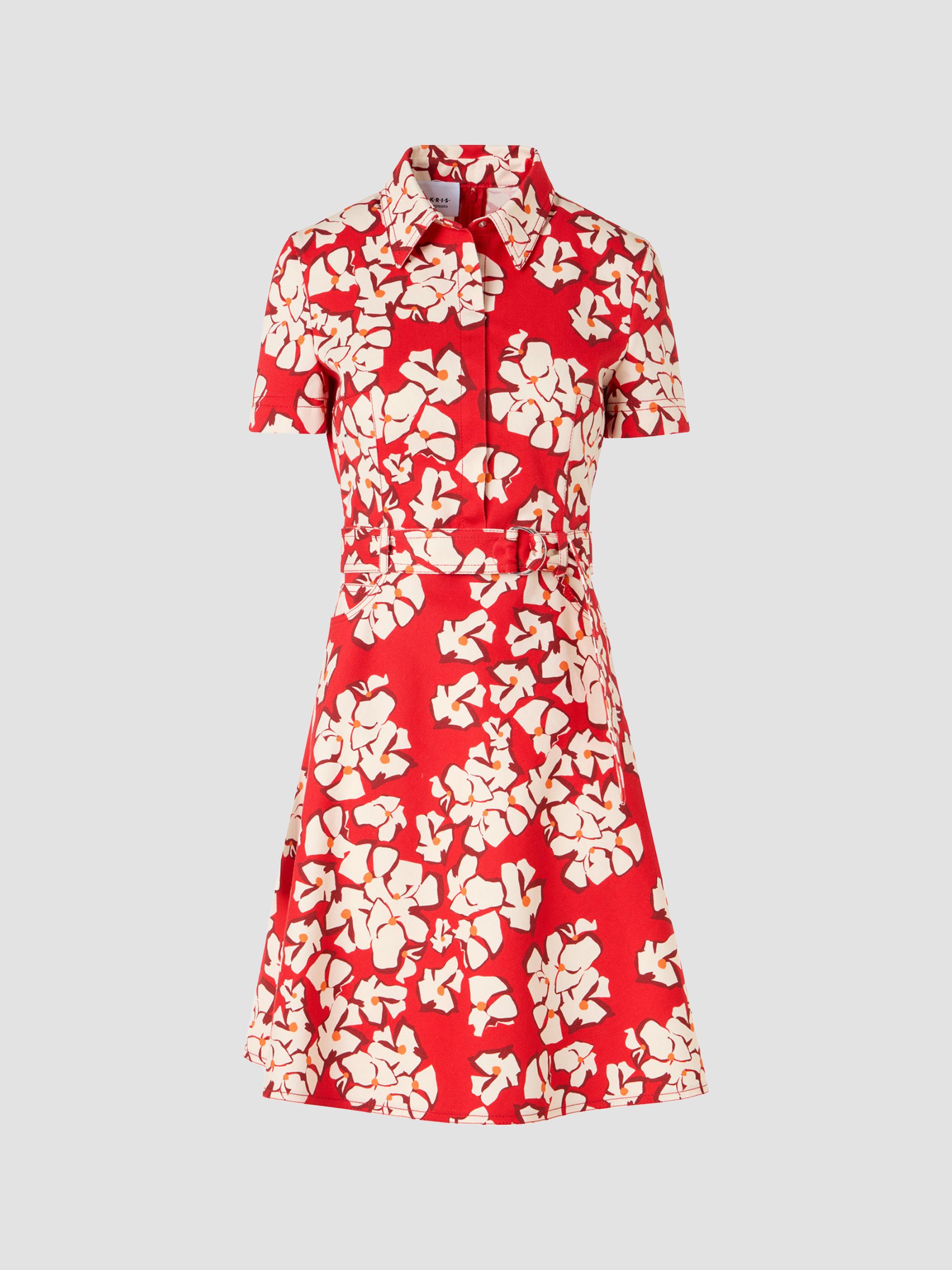 Akris punto Women's Paper-Cut Flower Print Cotton Mini Shirtdress - Red Cream