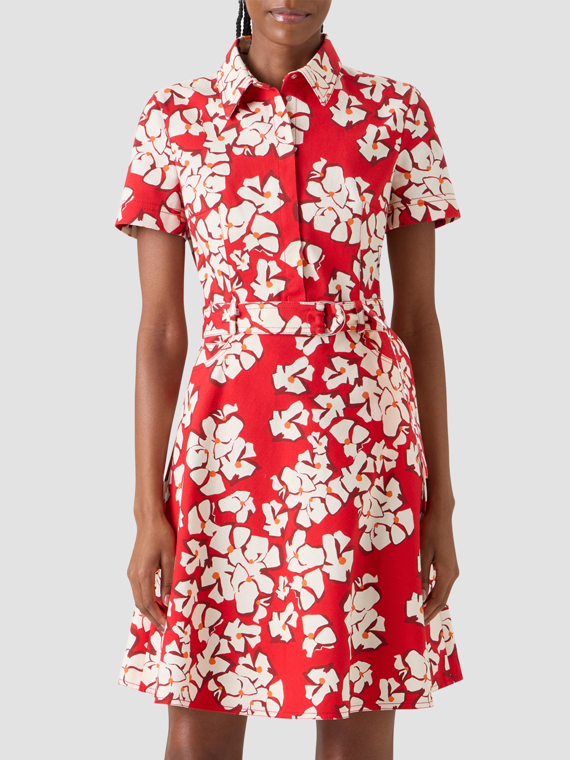 Akris punto Women's Paper-Cut Flower Print Cotton Mini Shirtdress - Red Cream | Thumbnail 4