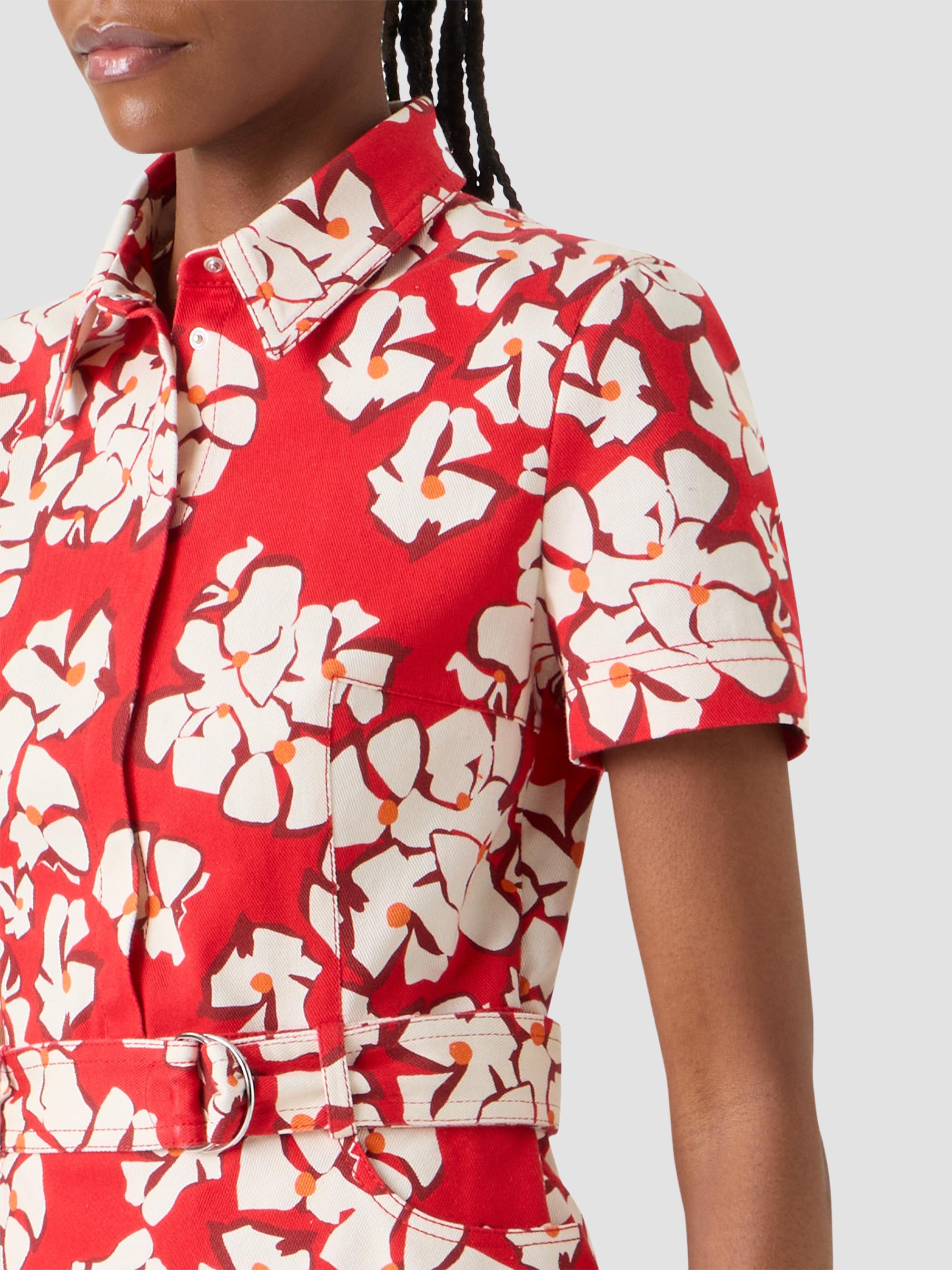 Akris punto Women's Paper-Cut Flower Print Cotton Mini Shirtdress - Red Cream | Thumbnail 5