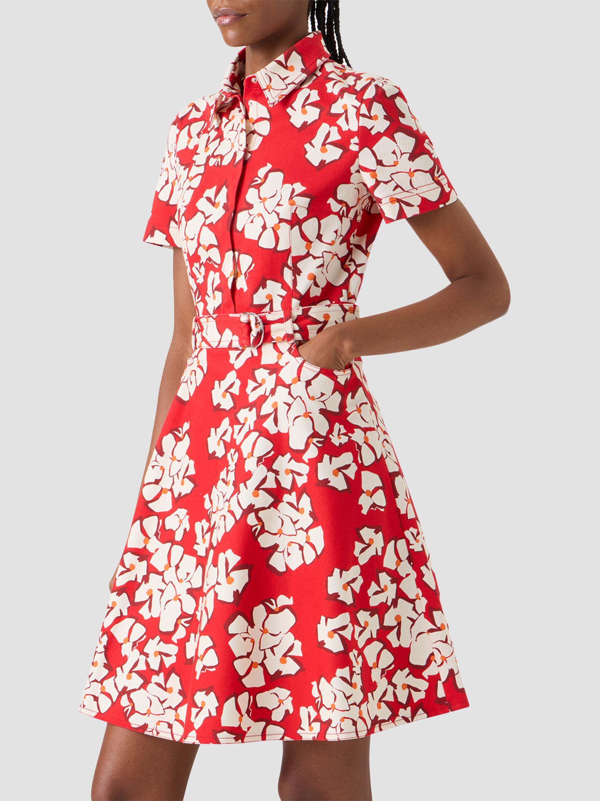 Akris punto Women's Paper-Cut Flower Print Cotton Mini Shirtdress - Red Cream | Thumbnail 6