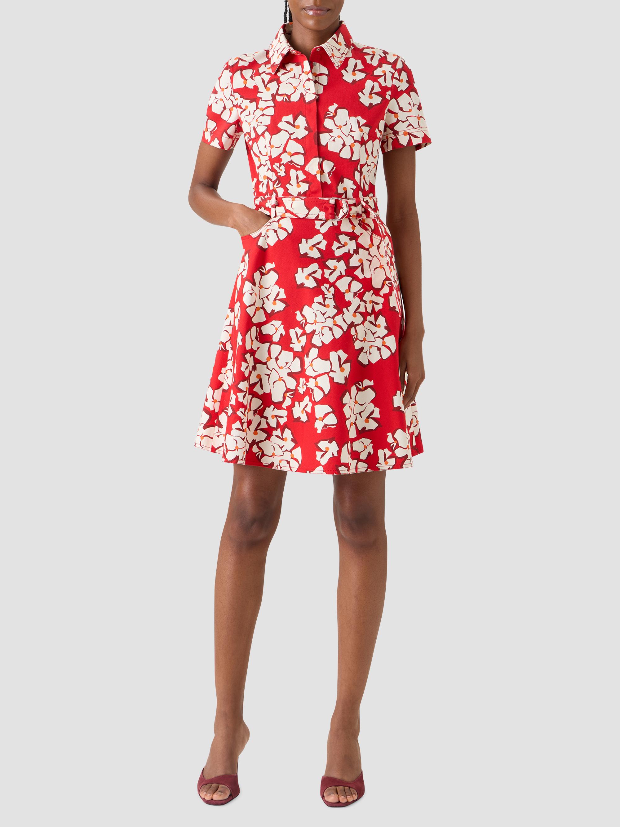 Akris punto Women's Paper-Cut Flower Print Cotton Mini Shirtdress - Red Cream | Thumbnail 2