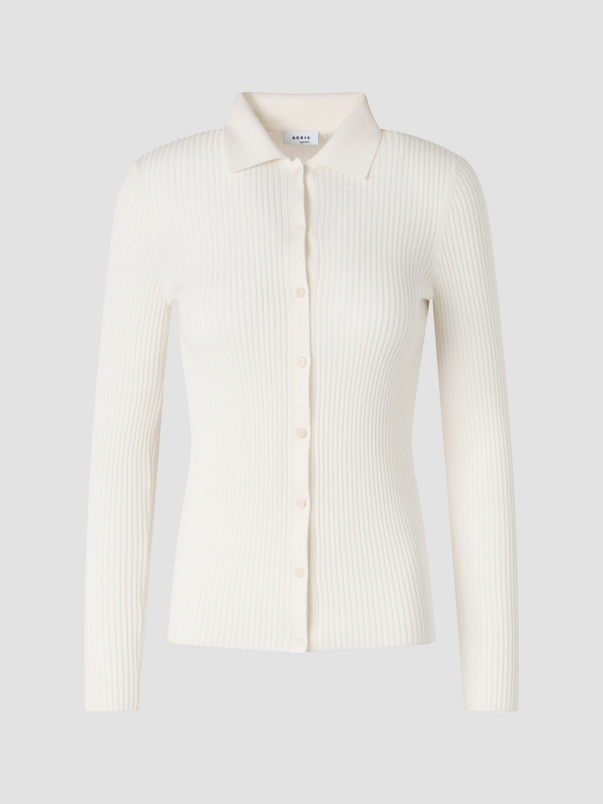Akris punto Women's Rib-Knit Wool Shirt - Cream | Thumbnail 7