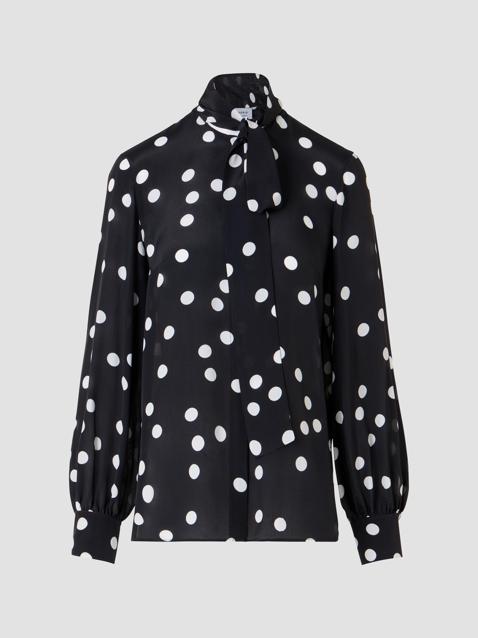Akris punto Women's Polka Dot Silk Tieneck Blouse - Black Cream | Thumbnail 7