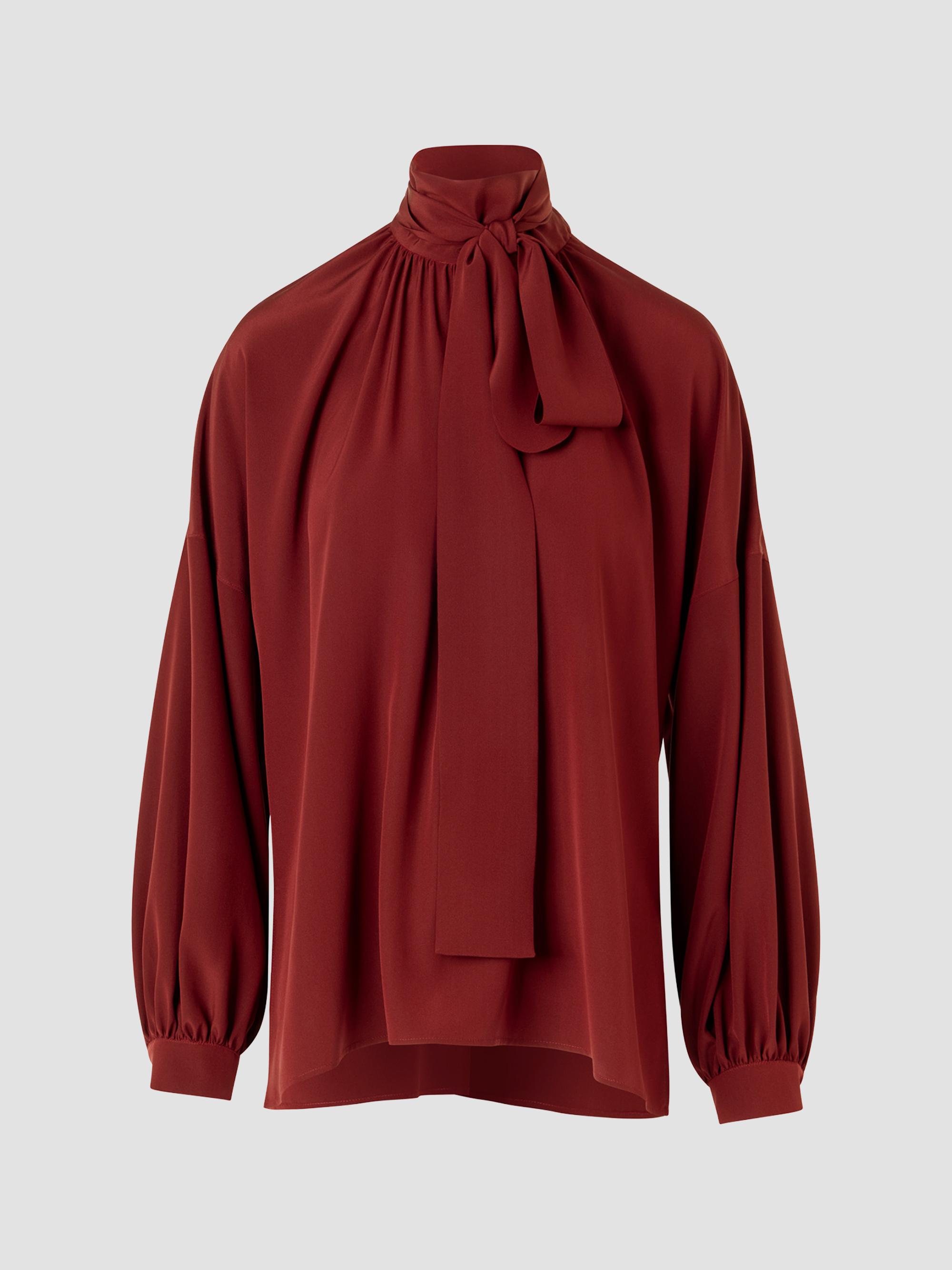 Akris punto Women's Silk Crepe de Chine Bow Blouse - Pomegranate | Thumbnail 3
