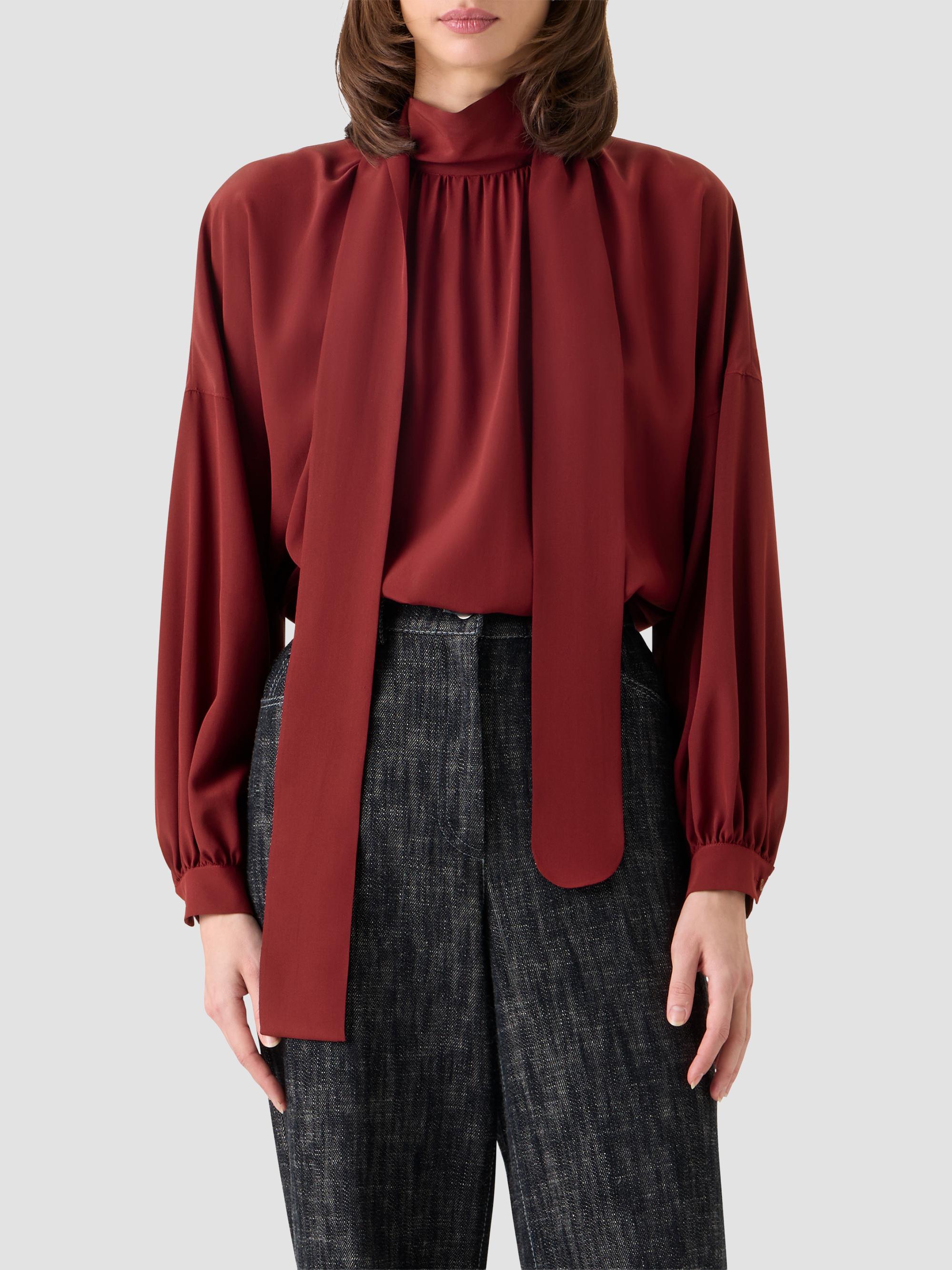 Akris punto Women's Silk Crepe de Chine Bow Blouse - Pomegranate | Thumbnail 5