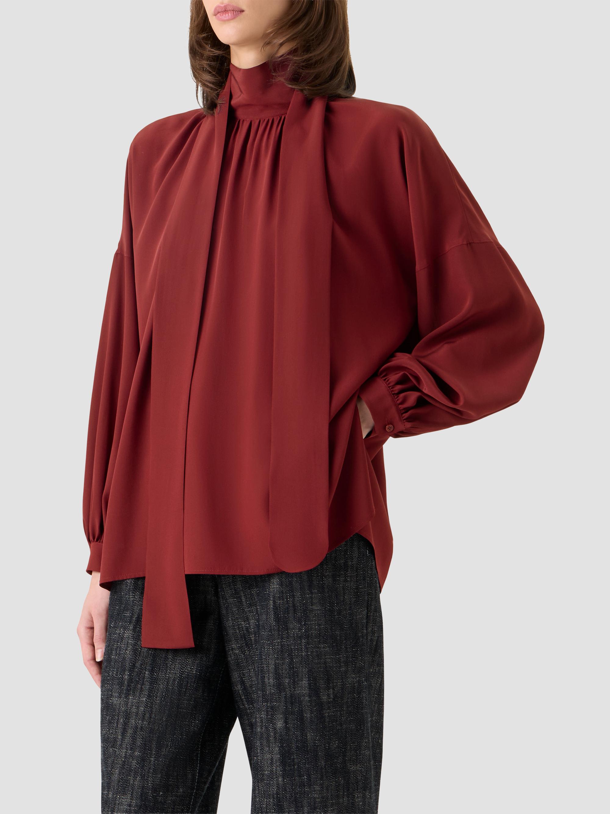 Akris punto Women's Silk Crepe de Chine Bow Blouse - Pomegranate | Thumbnail 7