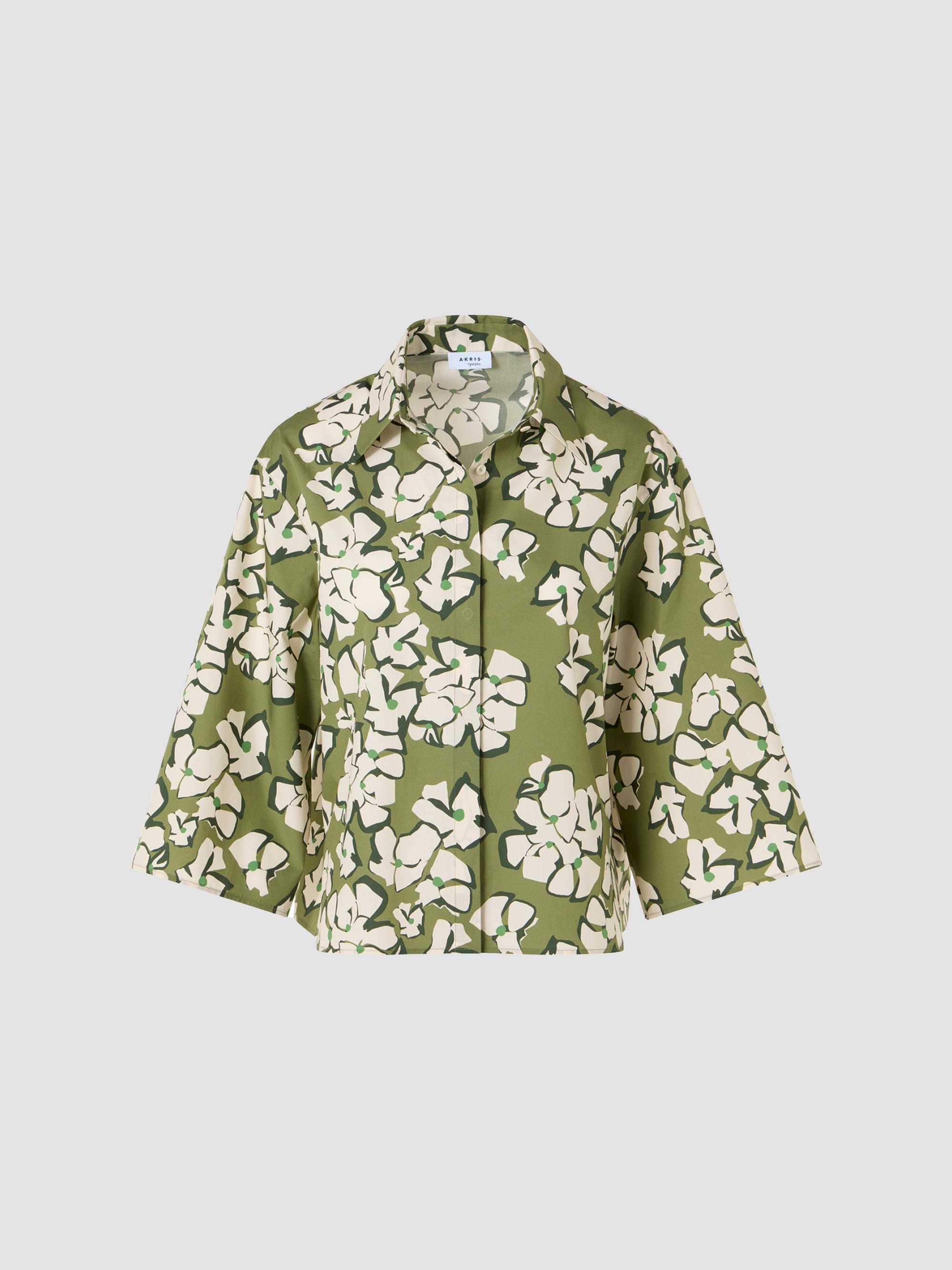 Akris punto Women's Papercut Flower Print Cotton Shirt - Green Tea Cream Olive | Thumbnail 7