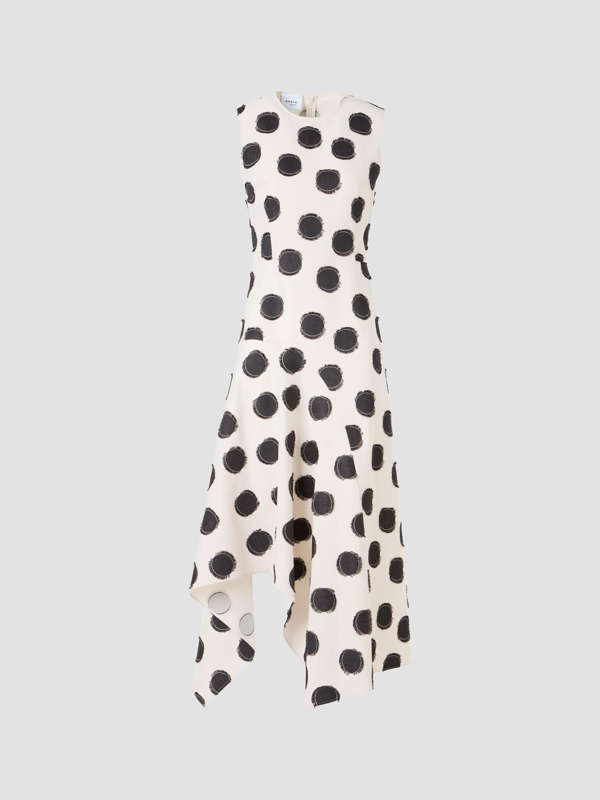 Akris punto Women's Asymmetric Fringed Polka Dot Midi Dress - Cream Black