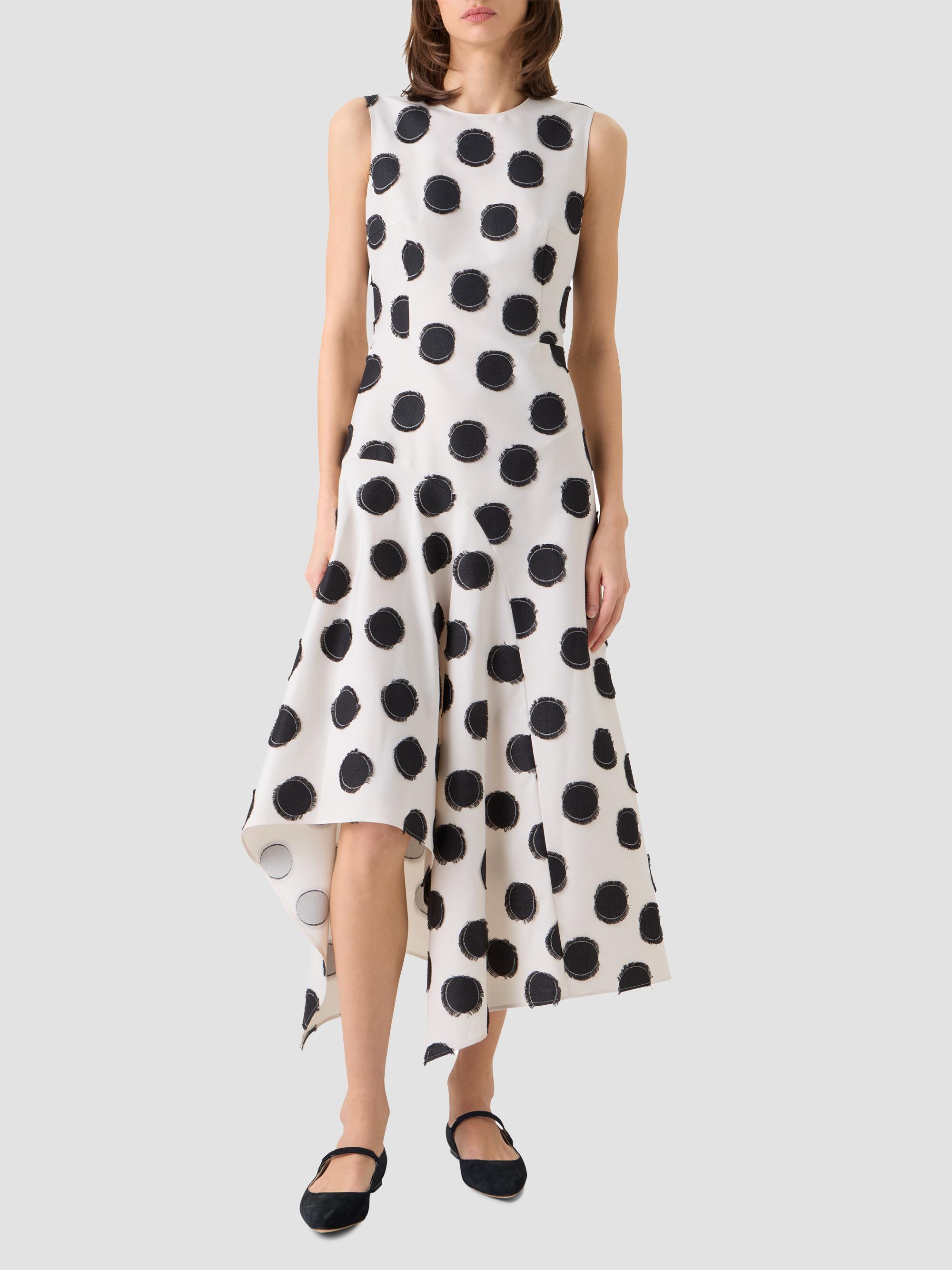 Akris punto Women's Asymmetric Fringed Polka Dot Midi Dress - Cream Black | Thumbnail 4