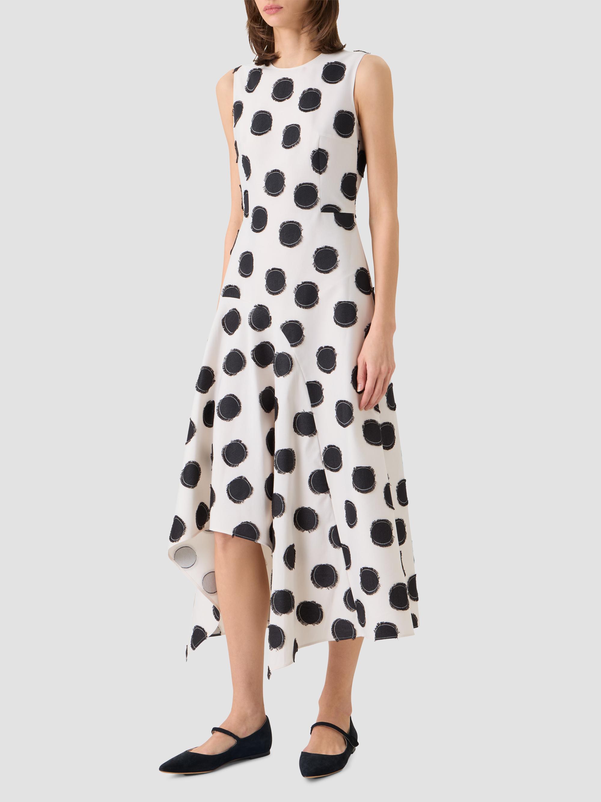 Akris punto Women's Asymmetric Fringed Polka Dot Midi Dress - Cream Black | Thumbnail 7