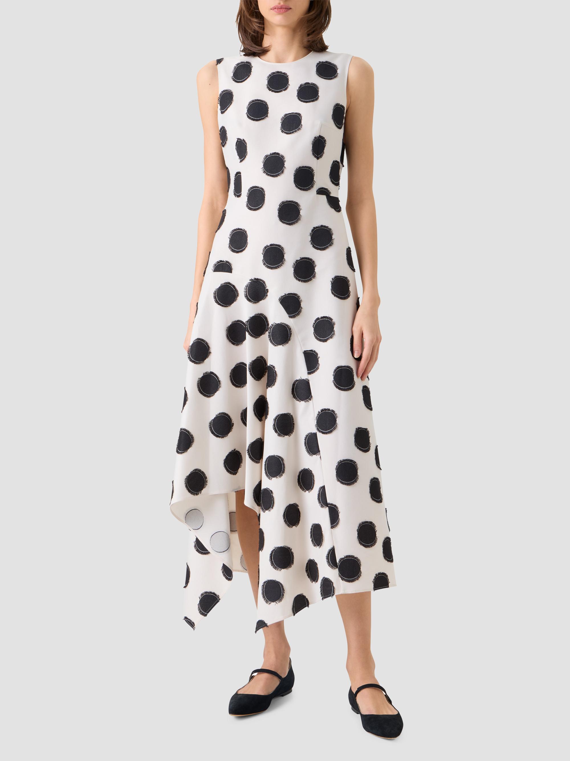 Akris punto Women's Asymmetric Fringed Polka Dot Midi Dress - Cream Black | Thumbnail 2