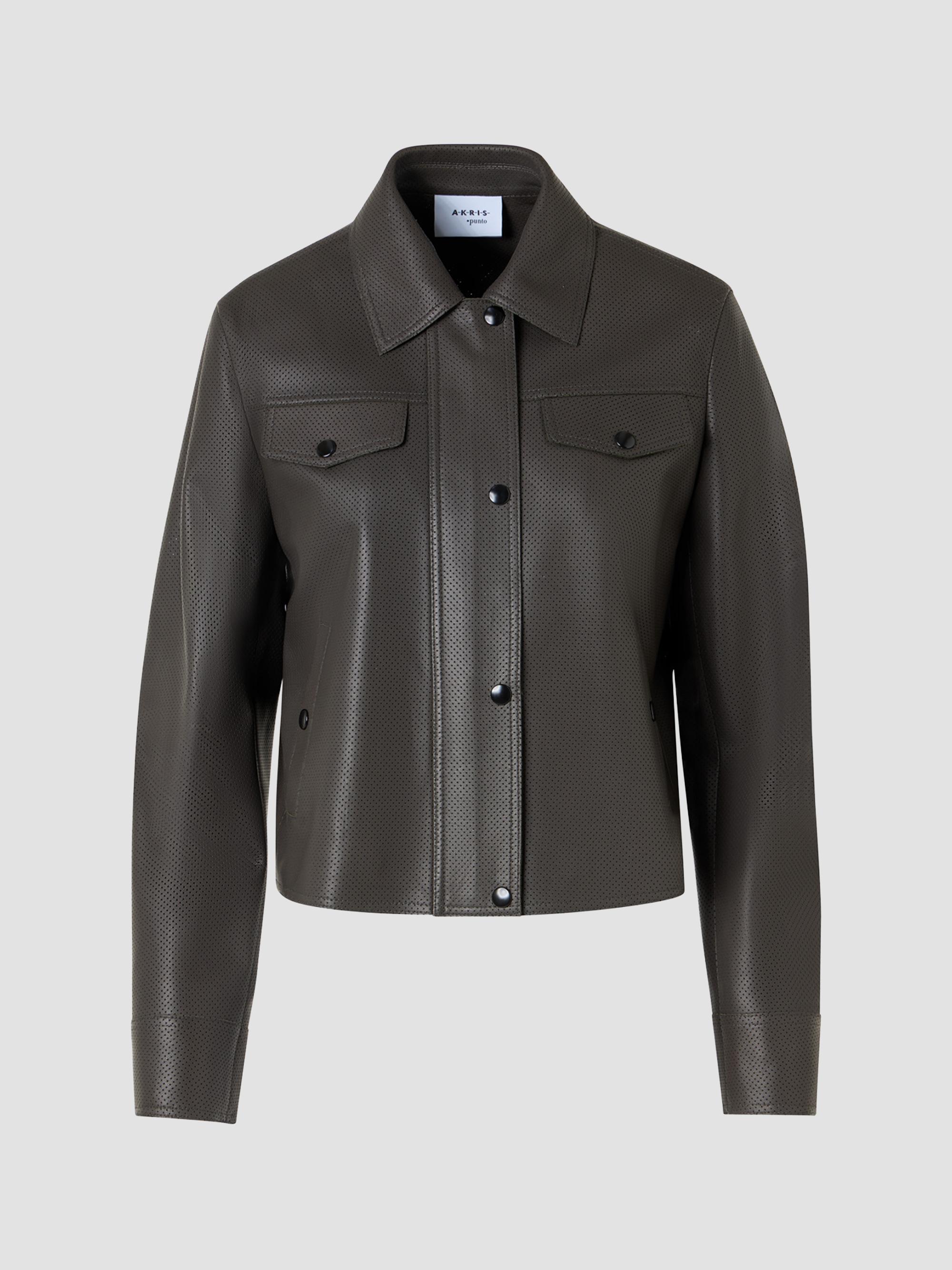 Akris punto Women's Leather Motorbike Jacket - Olive | Thumbnail 7