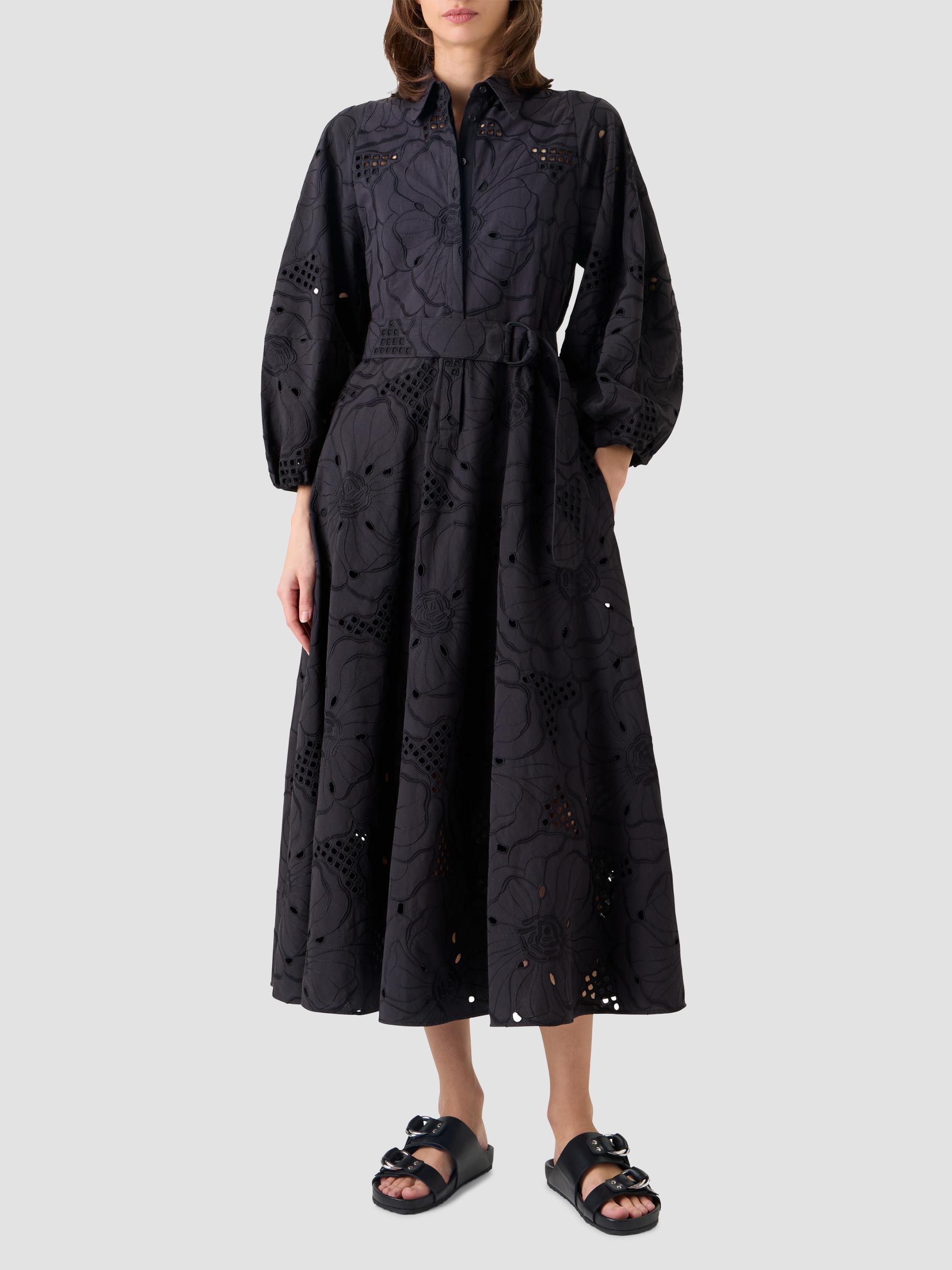 Akris punto Floral-Embroidered Eyelet Cotton Midi Shirtdress