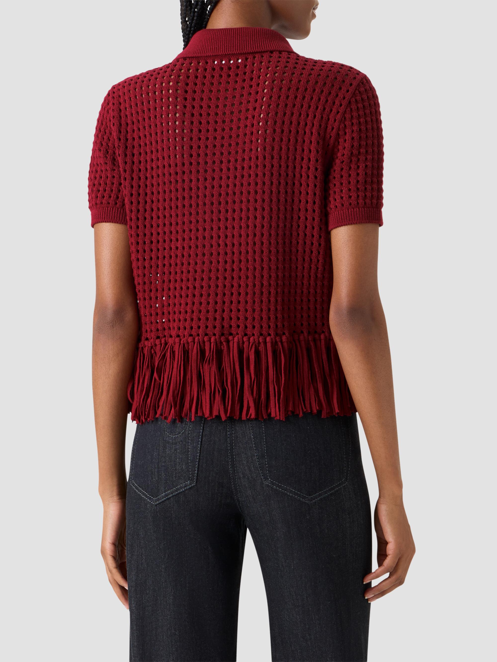 Akris punto Women's Net Cotton Fringe Shirt - Pomegranate | Thumbnail 3