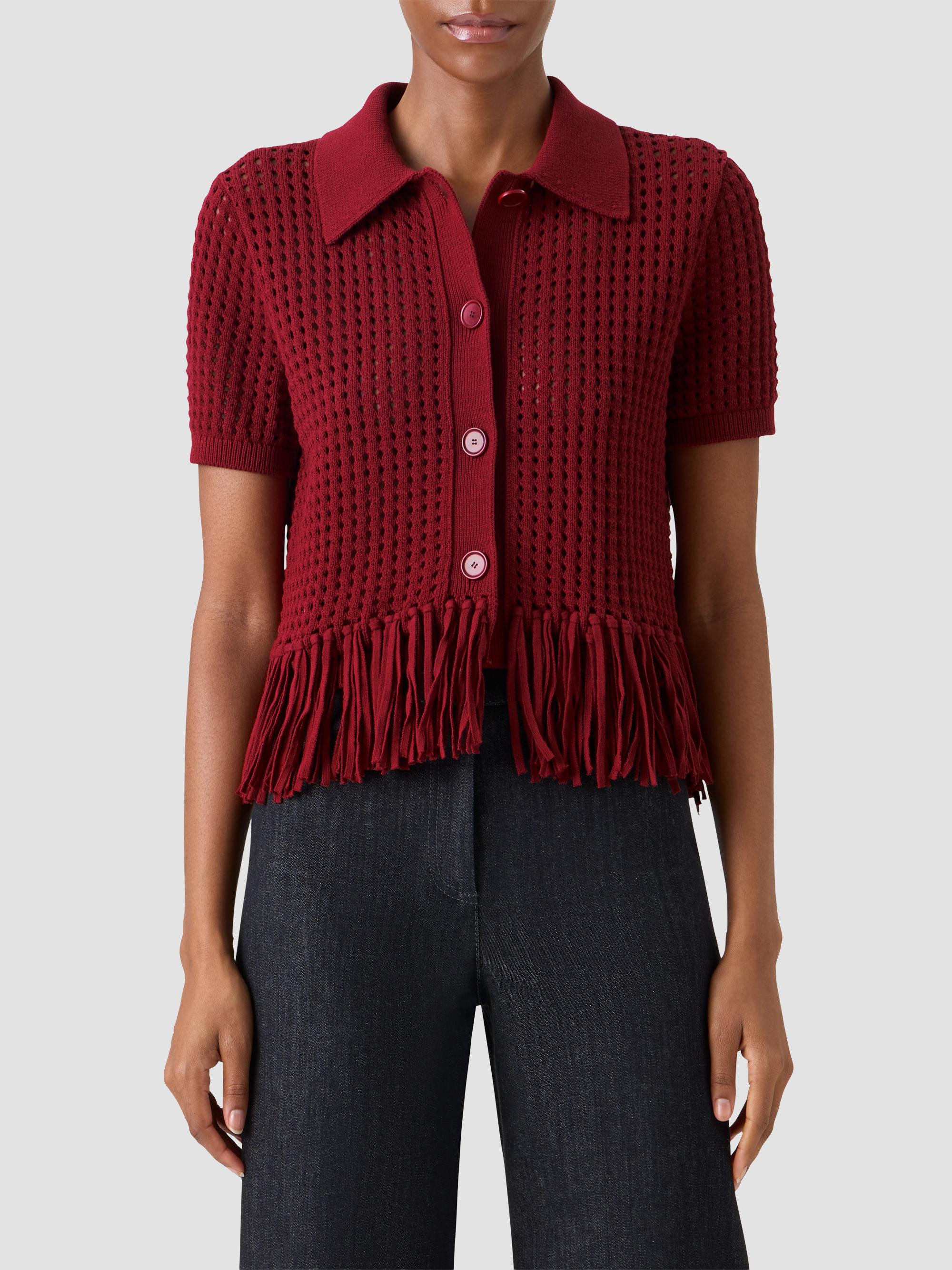 Akris punto Women's Net Cotton Fringe Shirt - Pomegranate | Thumbnail 4