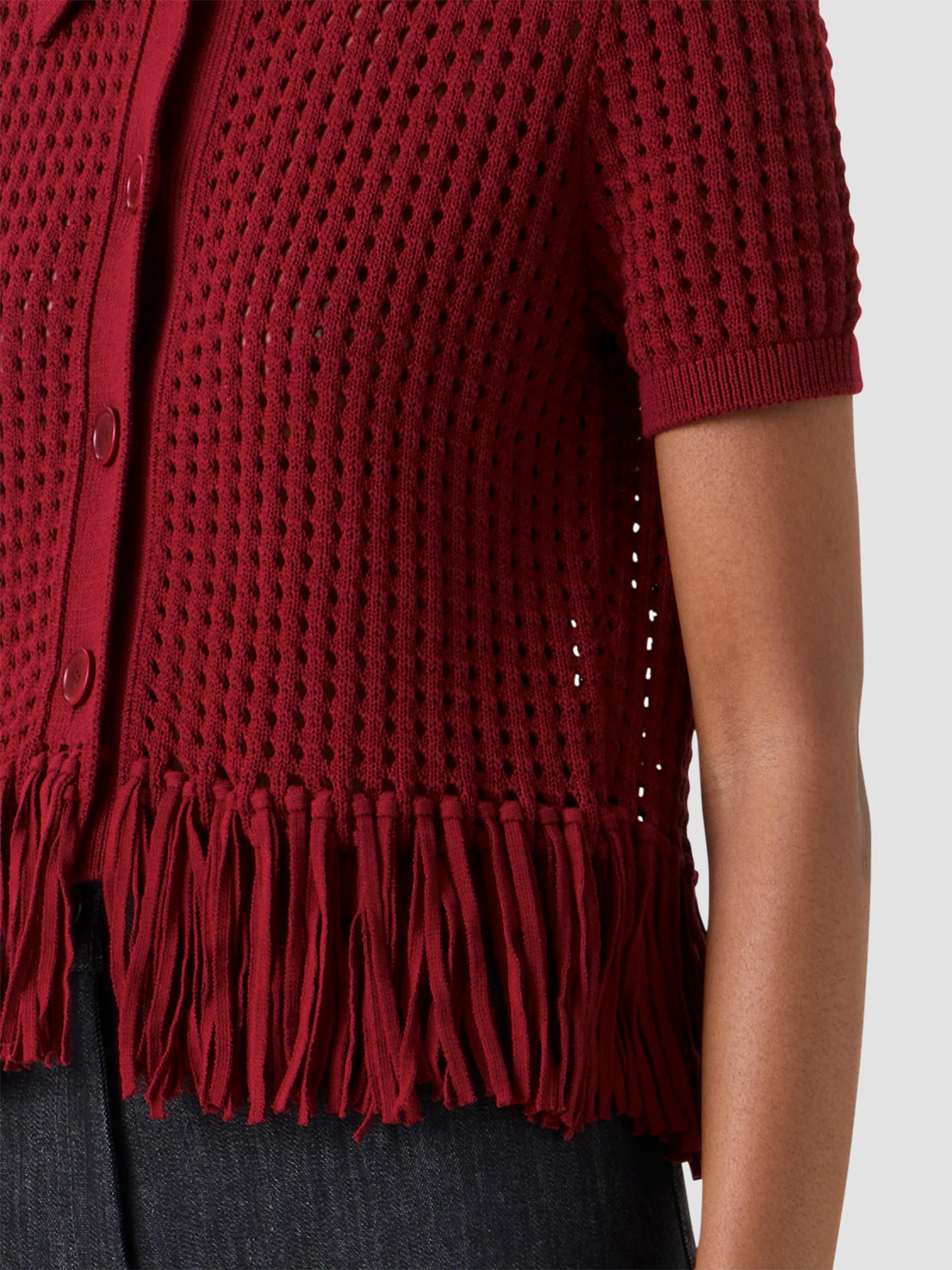 Akris punto Women's Net Cotton Fringe Shirt - Pomegranate | Thumbnail 5