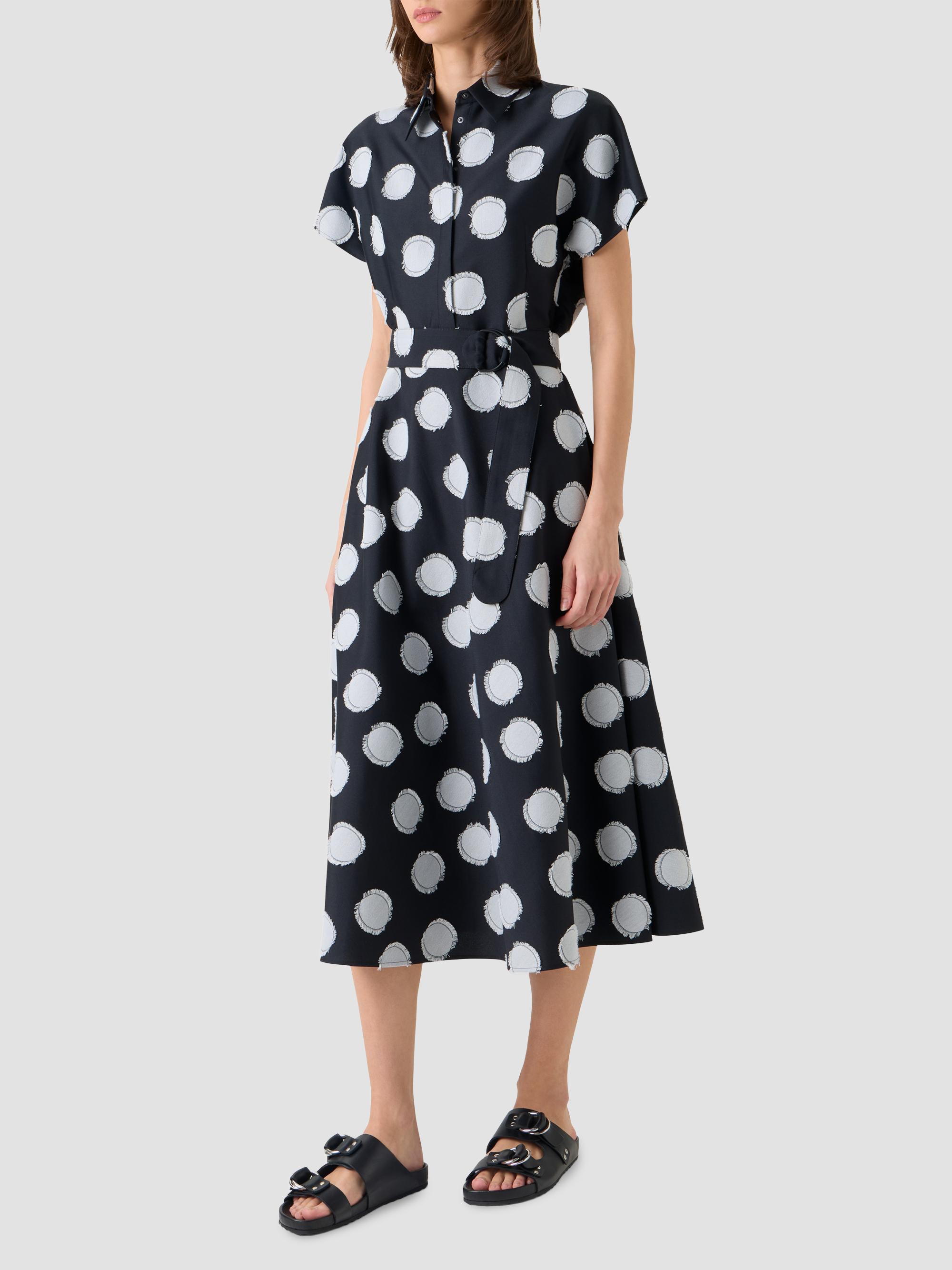Akris punto Women's Fringed Polka Dot Jacquard Midi Shirtdress - Black Cream | Thumbnail 6