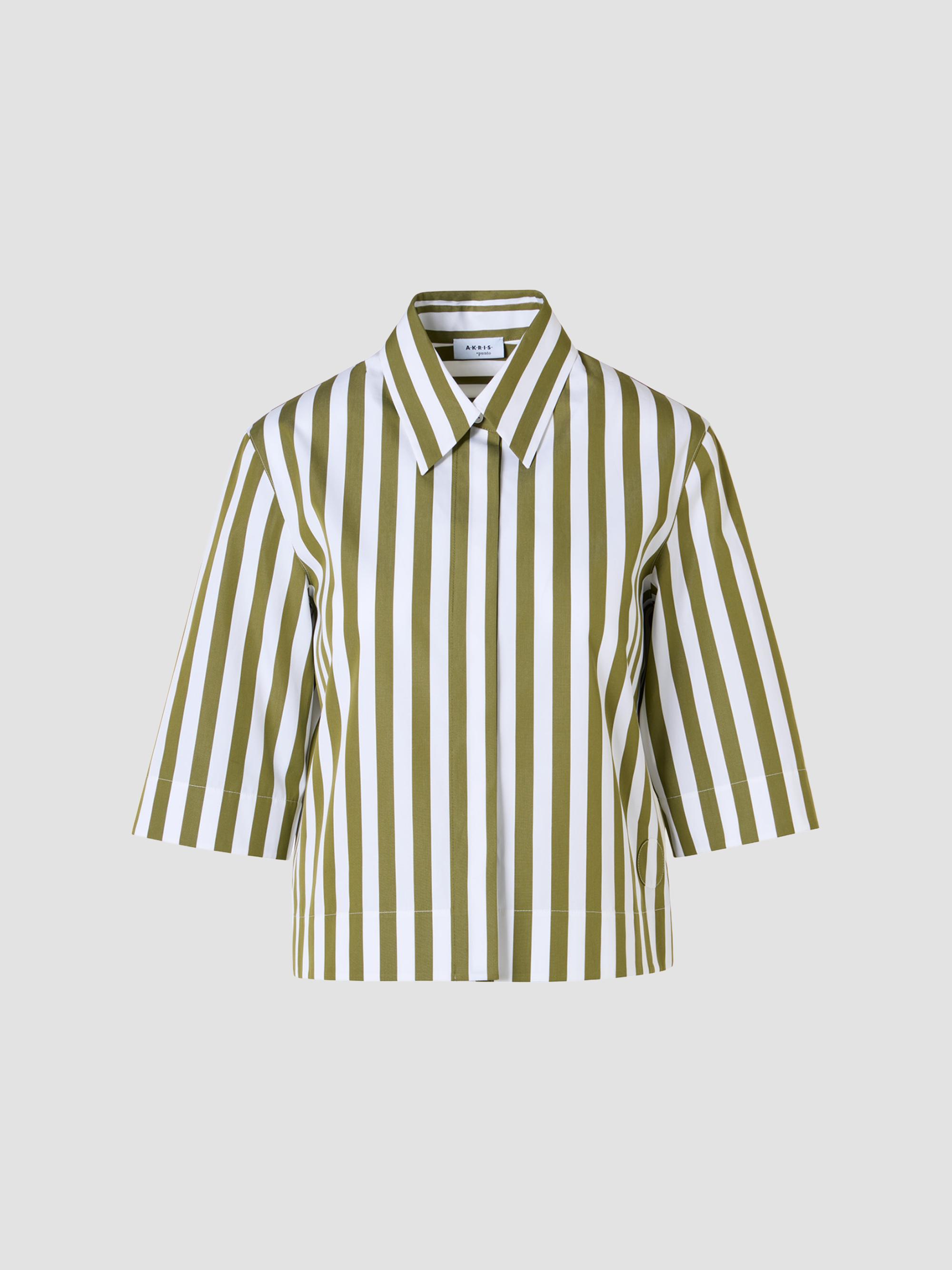 Akris punto Women's Kodak Striped Cotton Boxy Blouse - Green Tea Cream | Thumbnail 7