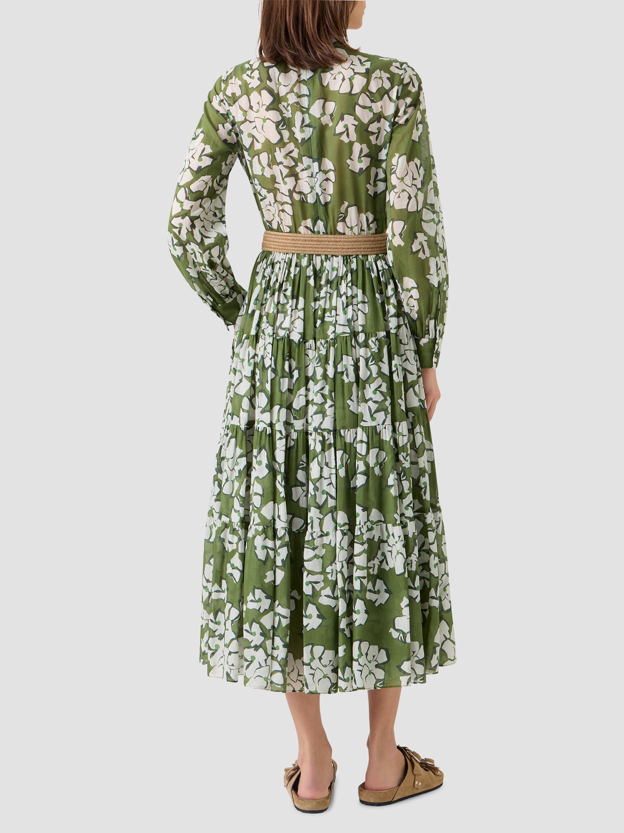 Akris punto Women's Floral Cotton Belted Midi Dress - Green Tea Cream Olive | Thumbnail 3