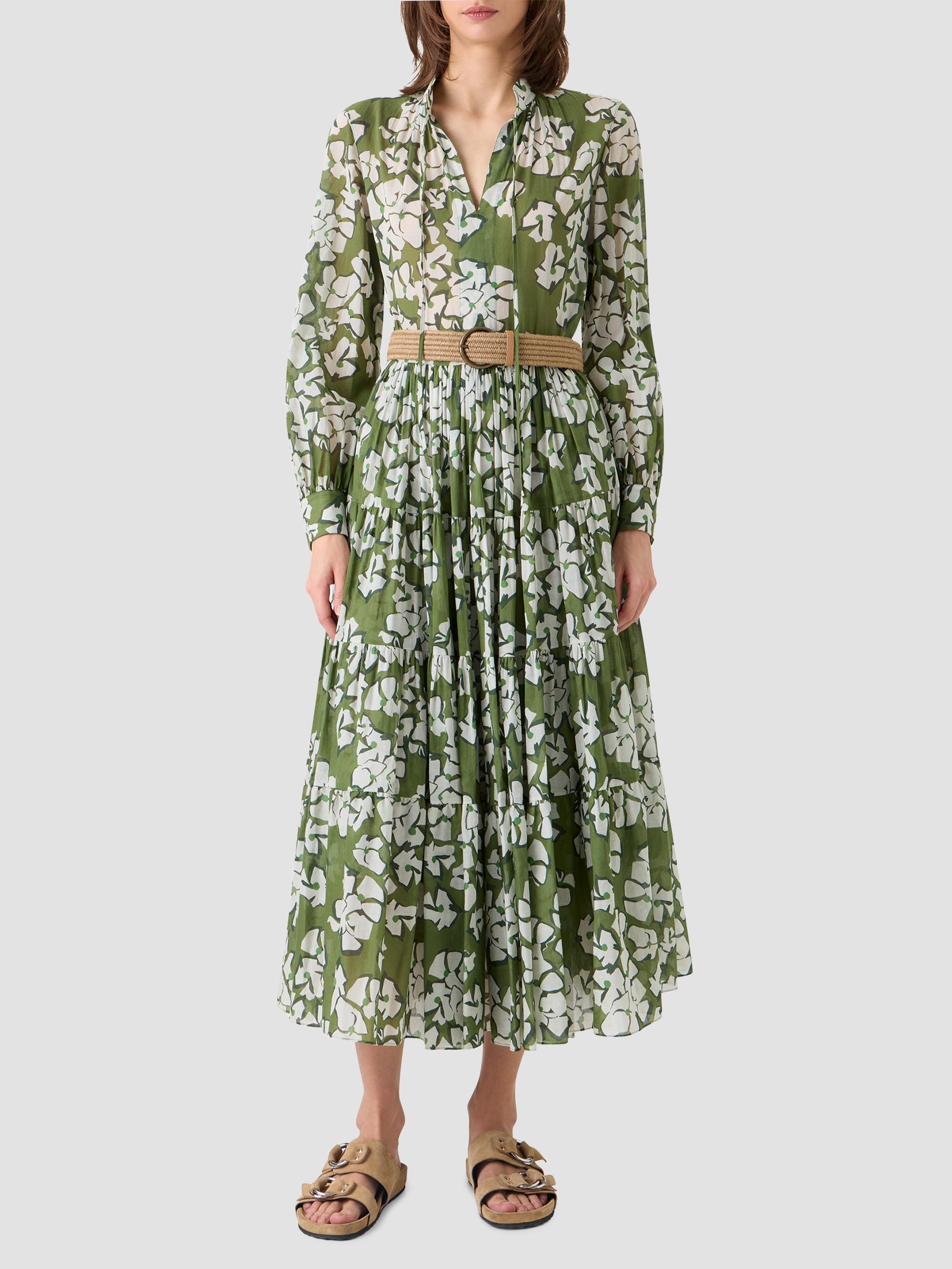 Akris punto Women's Floral Cotton Belted Midi Dress - Green Tea Cream Olive | Thumbnail 4
