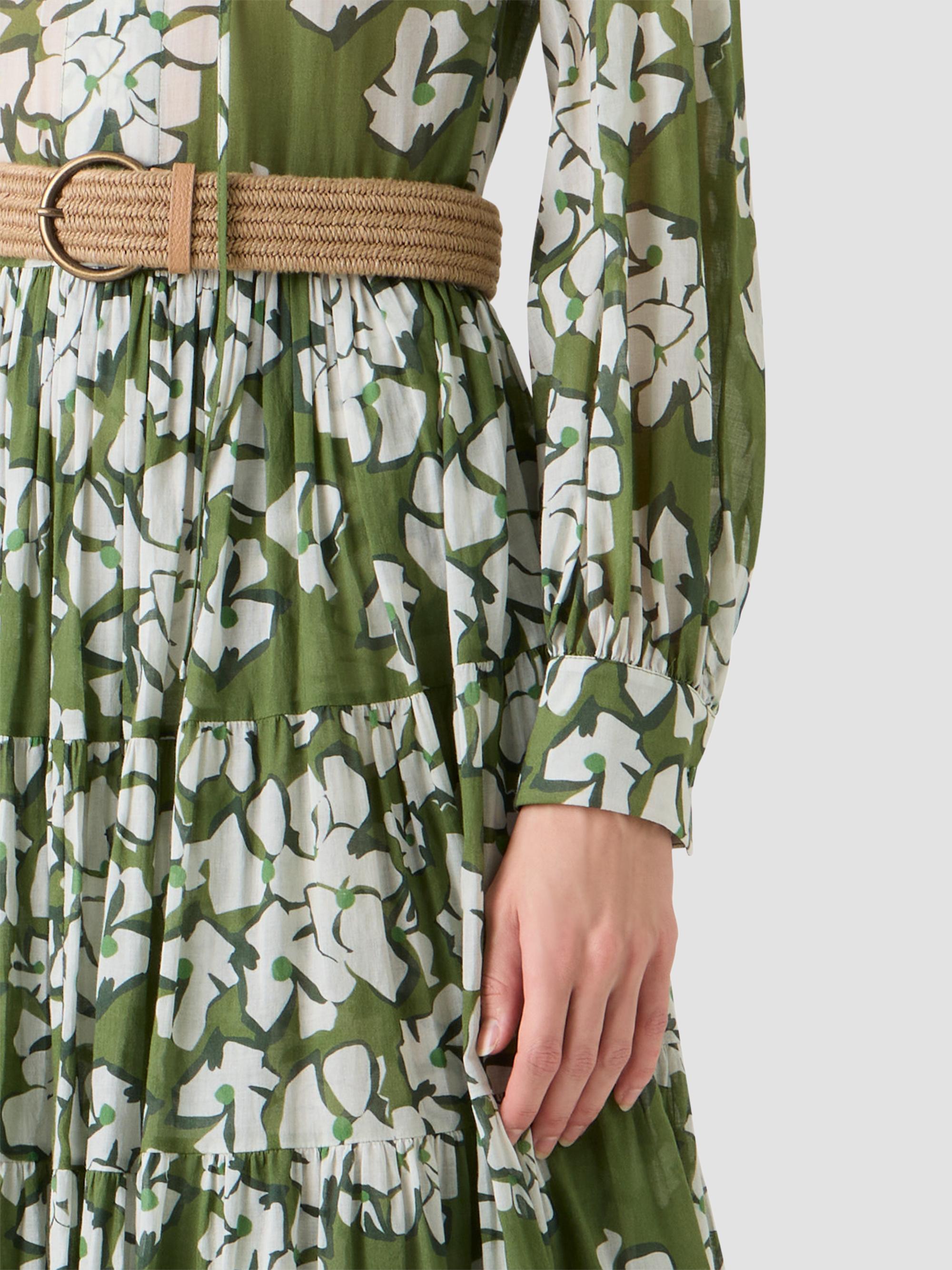 Akris punto Women's Floral Cotton Belted Midi Dress - Green Tea Cream Olive | Thumbnail 5