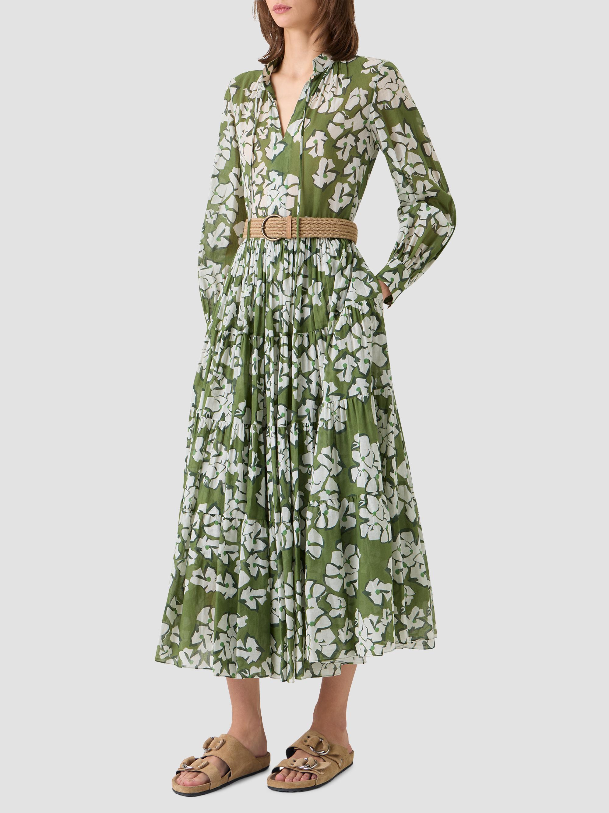 Akris punto Women's Floral Cotton Belted Midi Dress - Green Tea Cream Olive | Thumbnail 6