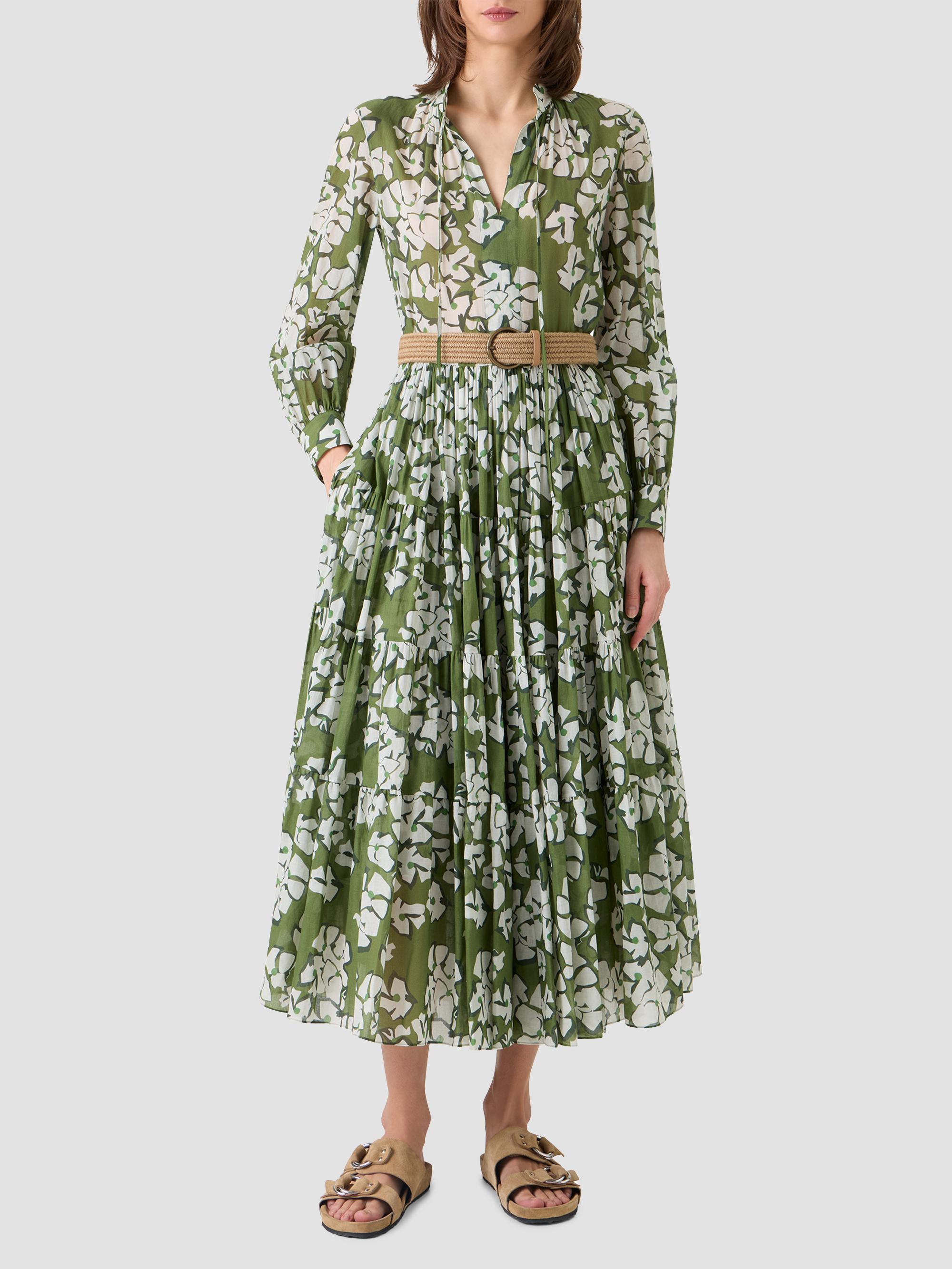 Akris punto Women's Floral Cotton Belted Midi Dress - Green Tea Cream Olive | Thumbnail 2