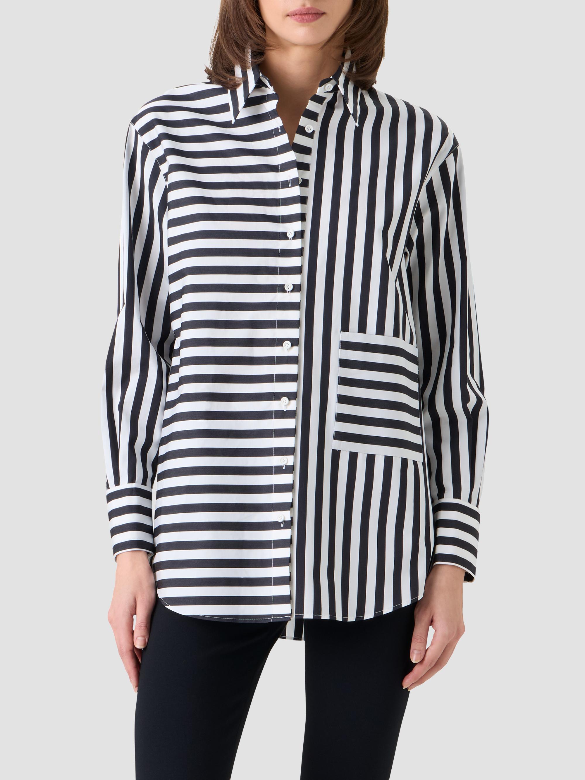 Akris punto Women's Kodak Striped Cotton Oversized Shirt - Black Cream | Thumbnail 4