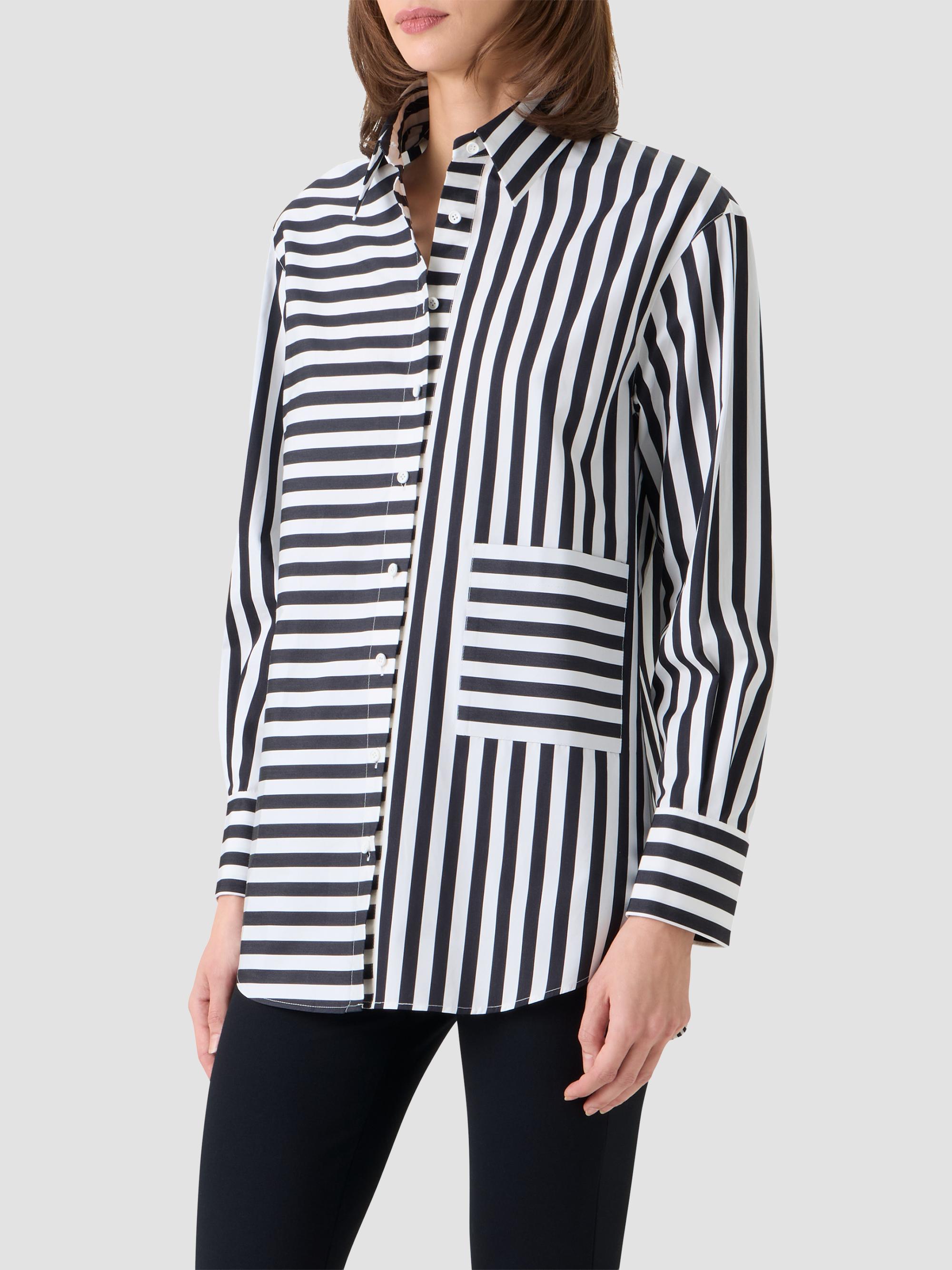 Akris punto Women's Kodak Striped Cotton Oversized Shirt - Black Cream | Thumbnail 6