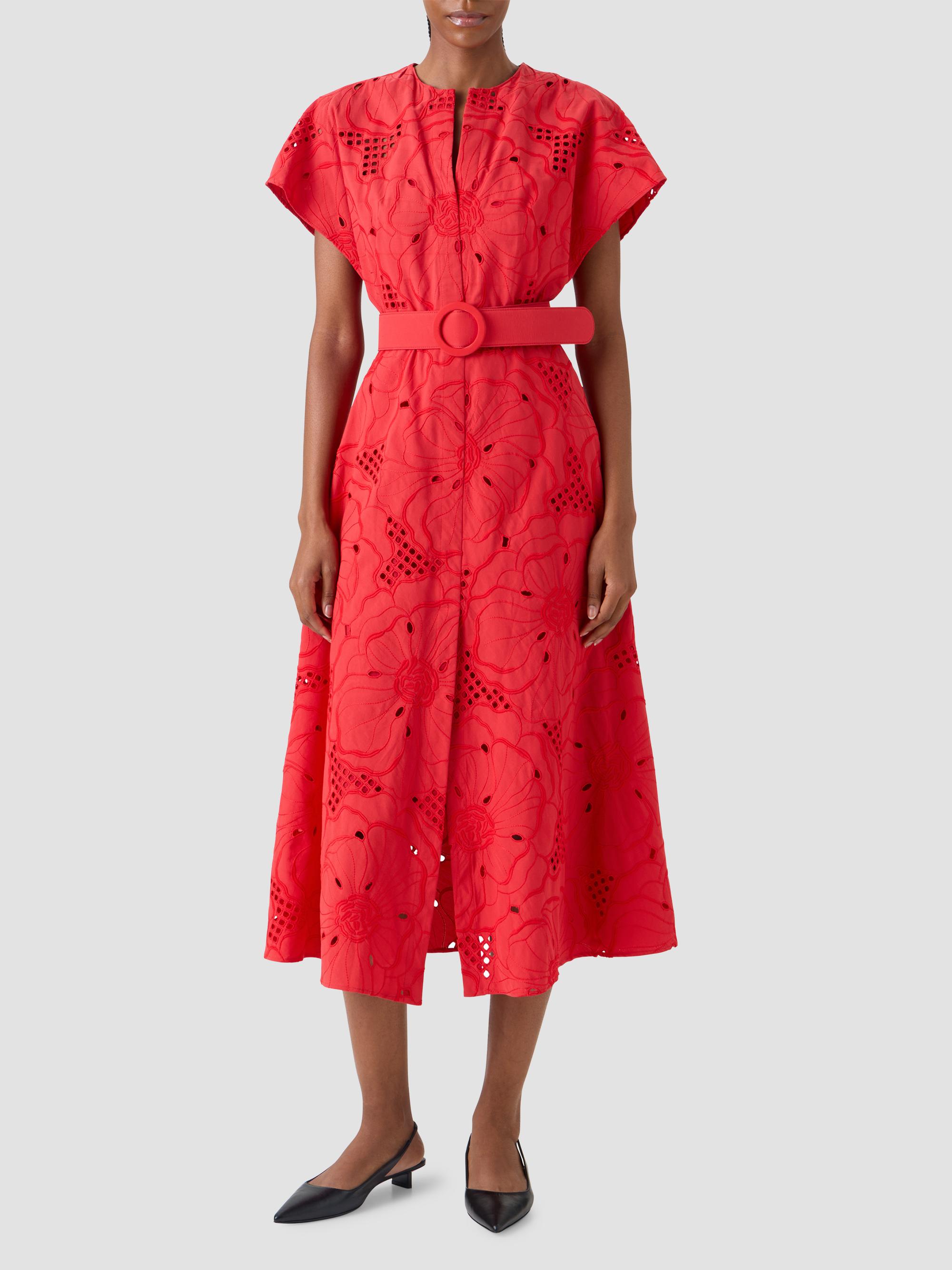 Akris punto Women's Eyelet Embroidered Cotton Midi Dress - Red | Thumbnail 4