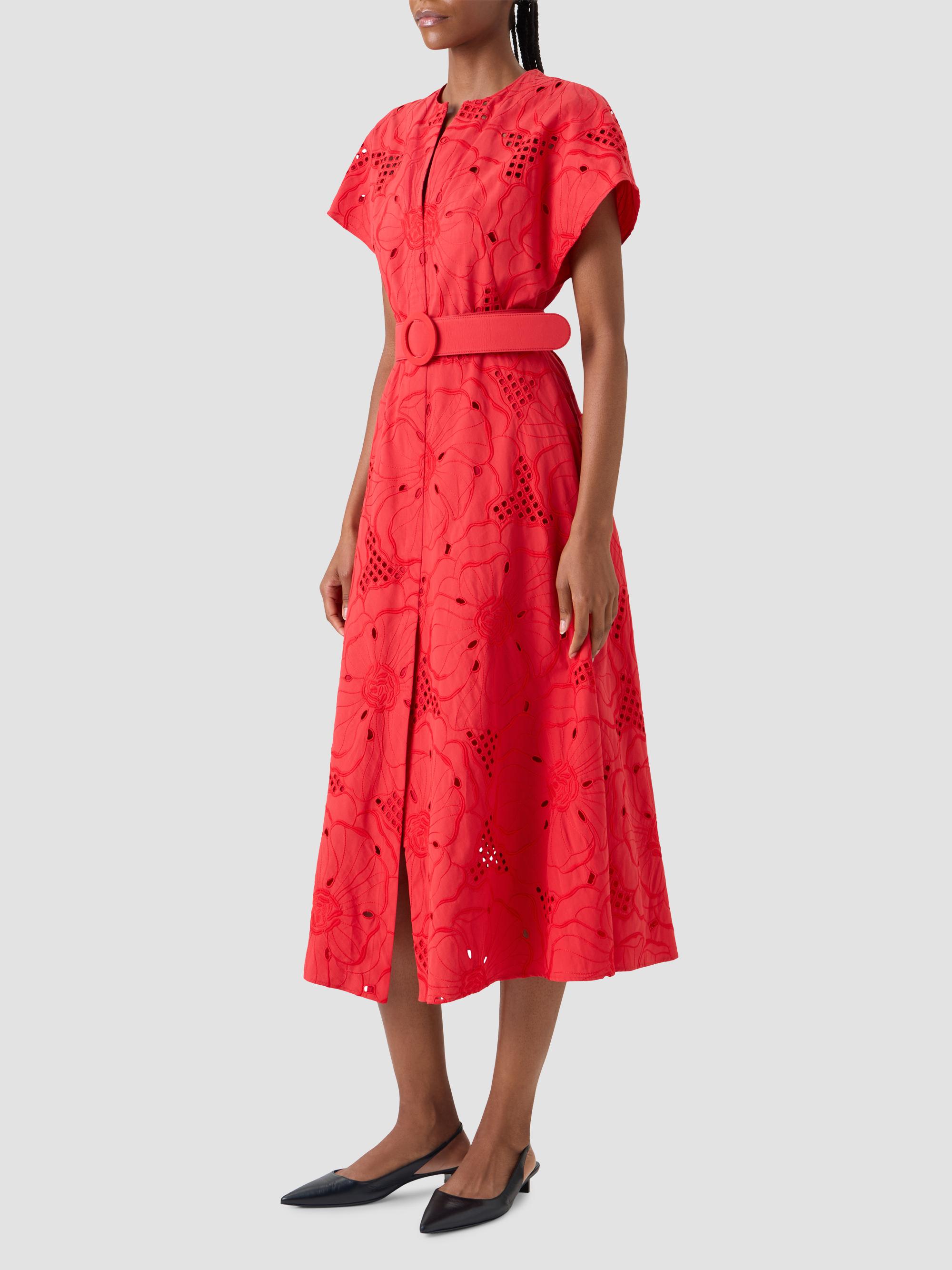 Akris punto Women's Eyelet Embroidered Cotton Midi Dress - Red | Thumbnail 6