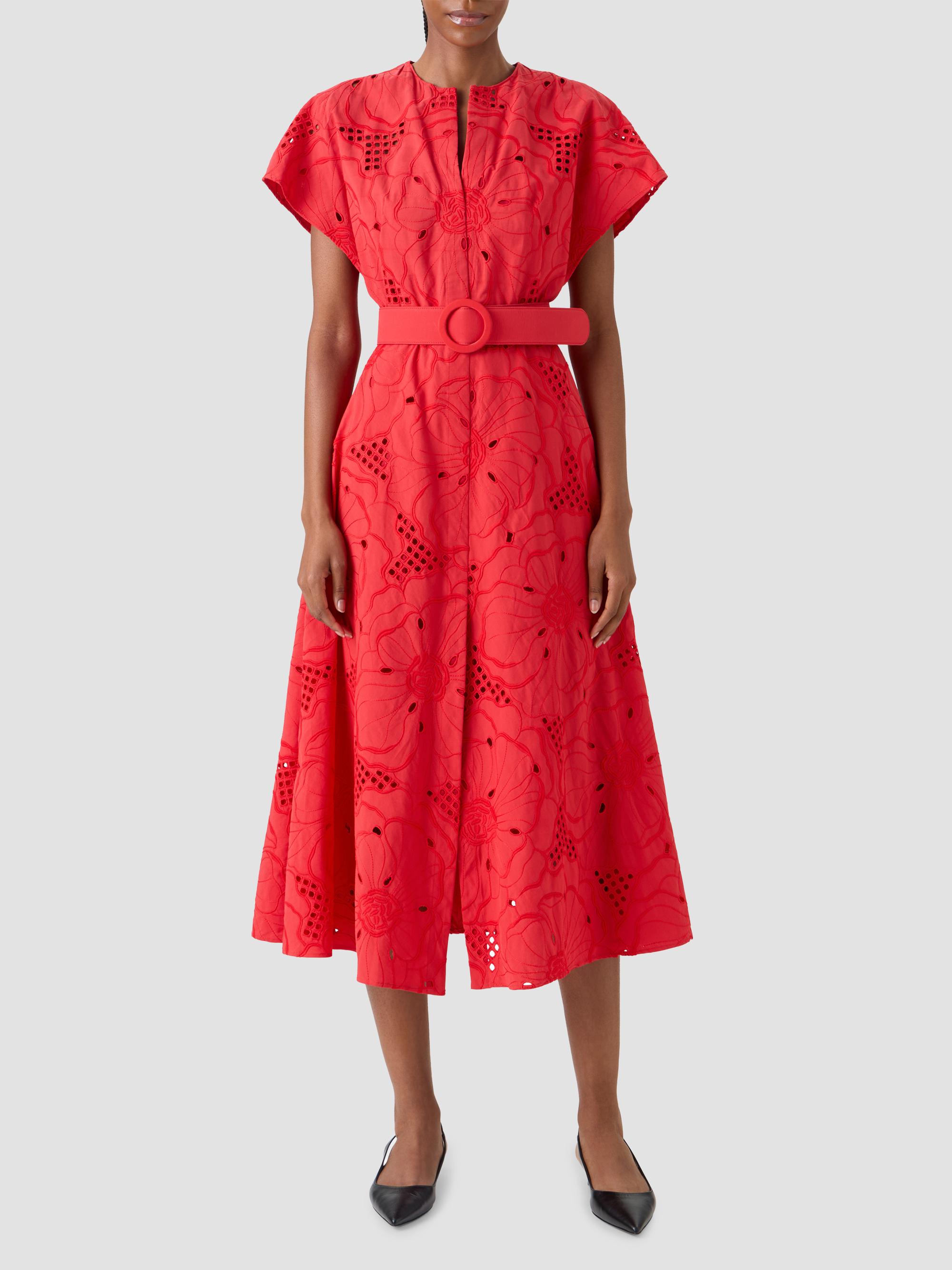 アクリス AKRIS punto レッド フレアワンピース Akris punto Eyelet Embroidered Cotton Midi Dress | Saks Fifth Avenue