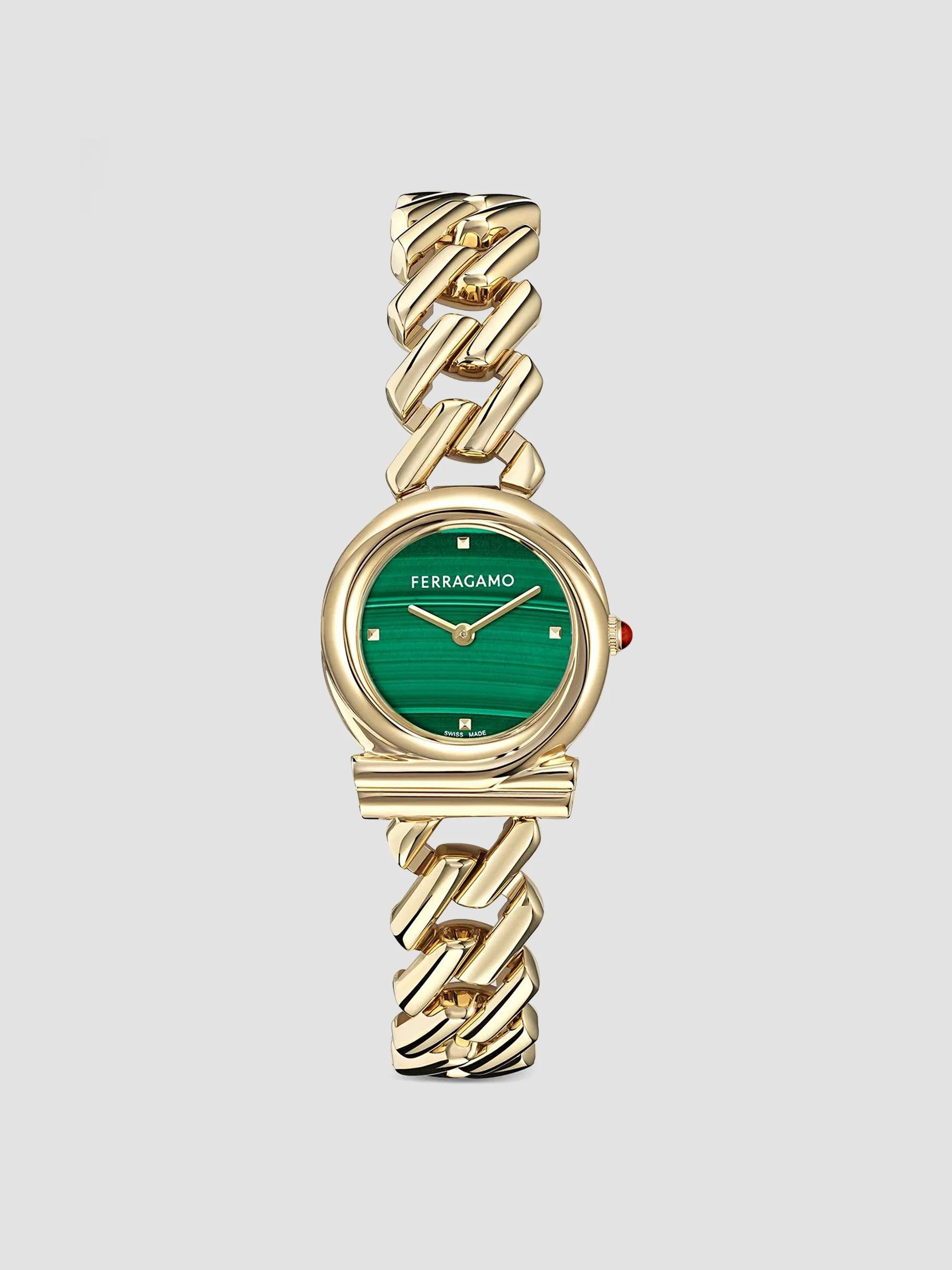 FERRAGAMO Women's Gancini Twisted Chain IP Yellow Gold Stainless Steel Bracelet Watch/28MM - Yellow Gold