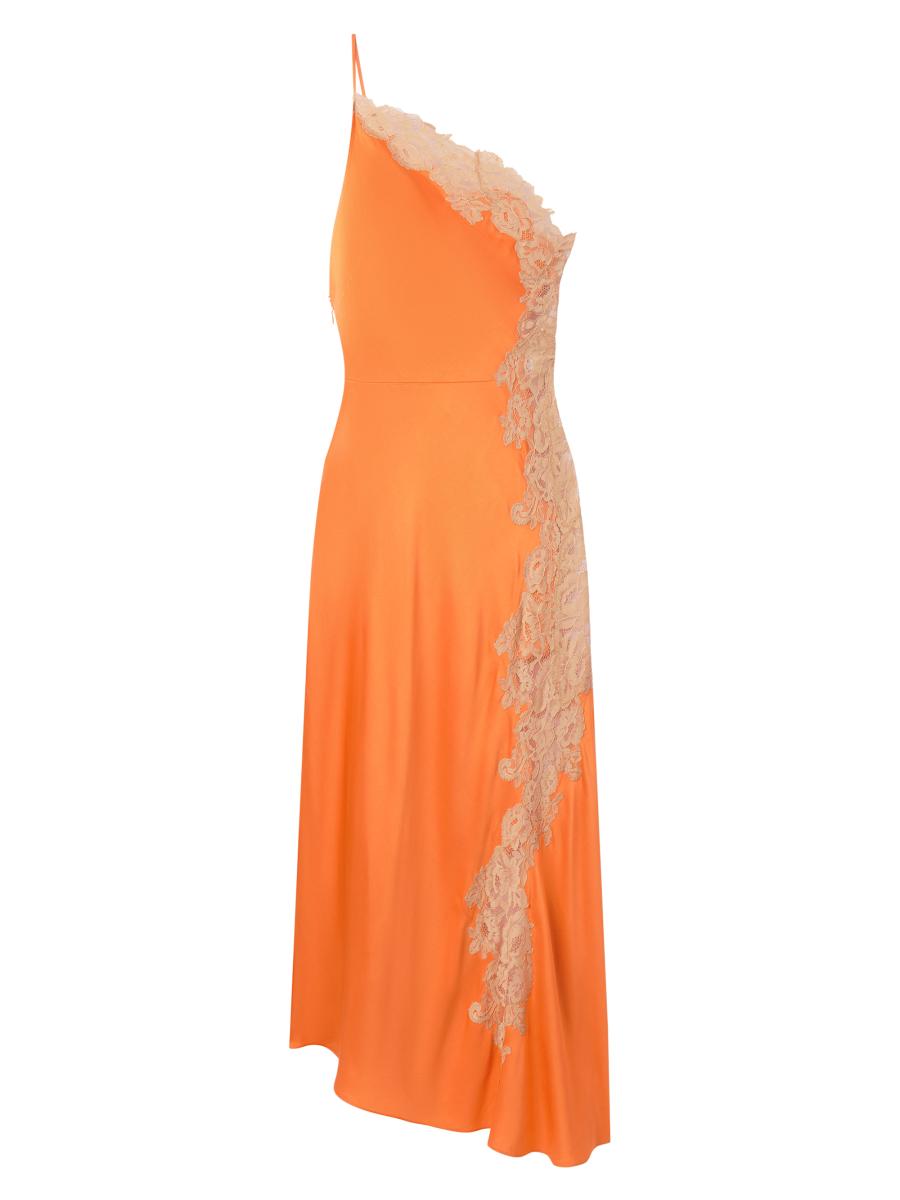 A.l.c Lou Lace-embroidered One-shoulder Slip Dress In Orange
