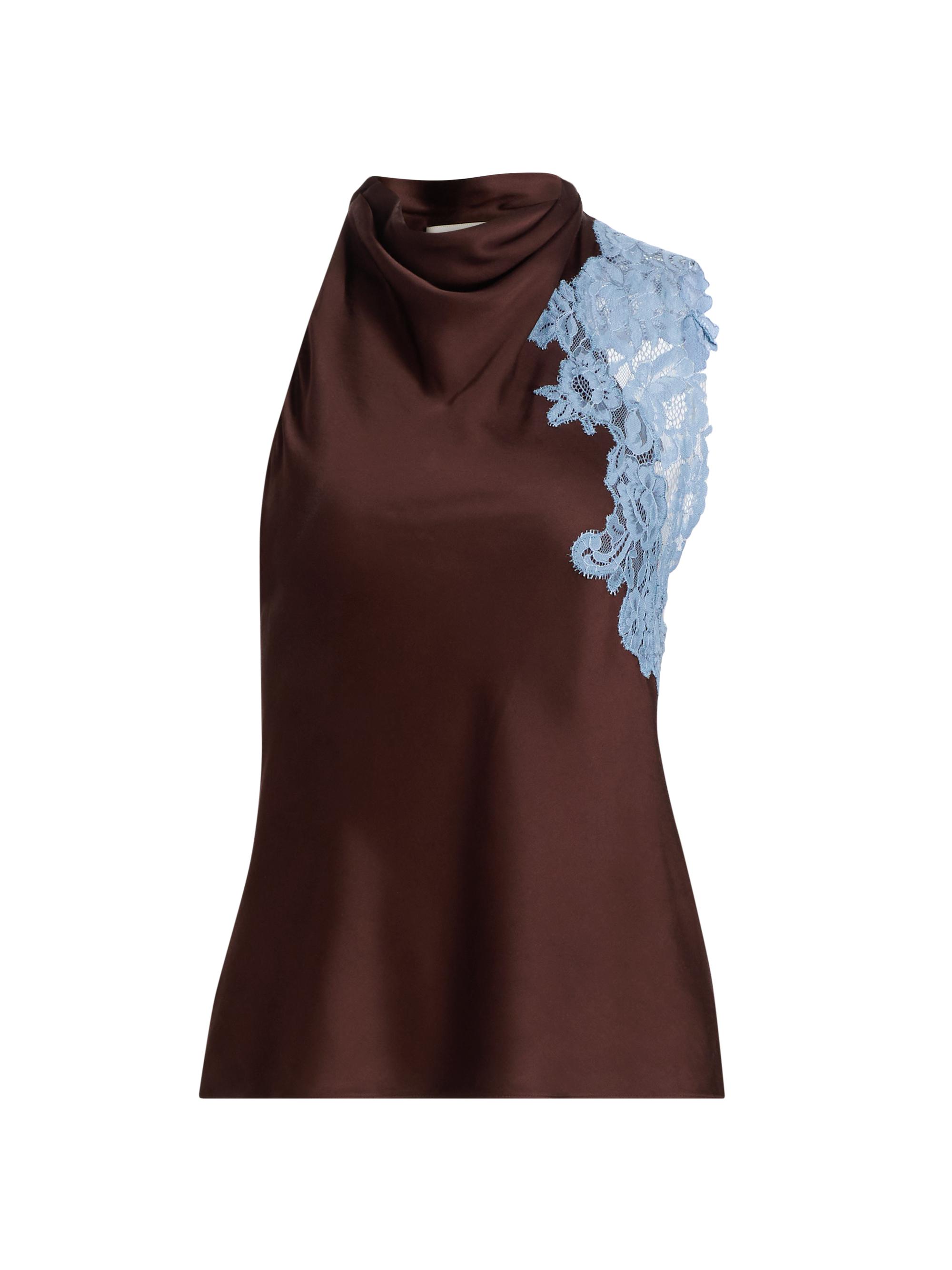 A.L.C. Women's Rose Lace-Trim Satin Top - Ganache French Blue
