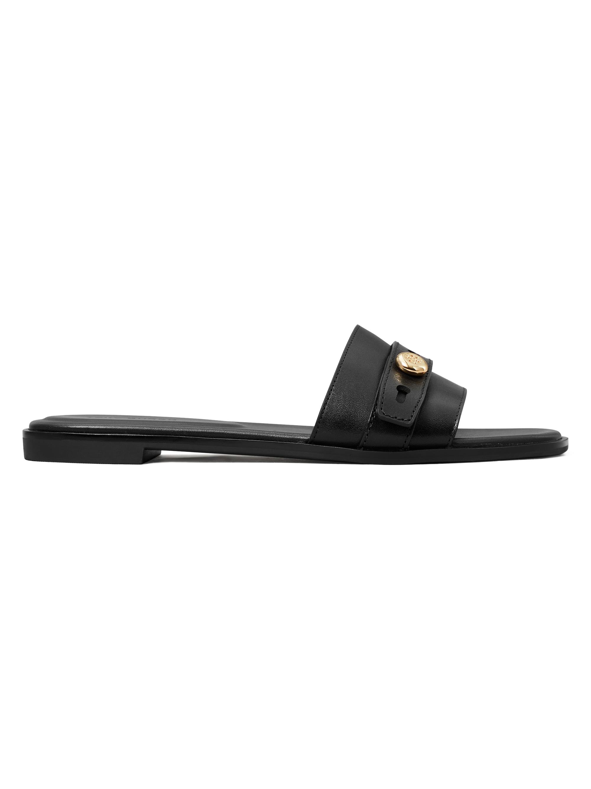Tory Burch Women's Romy Leather Slide Sandals - Perfect Black