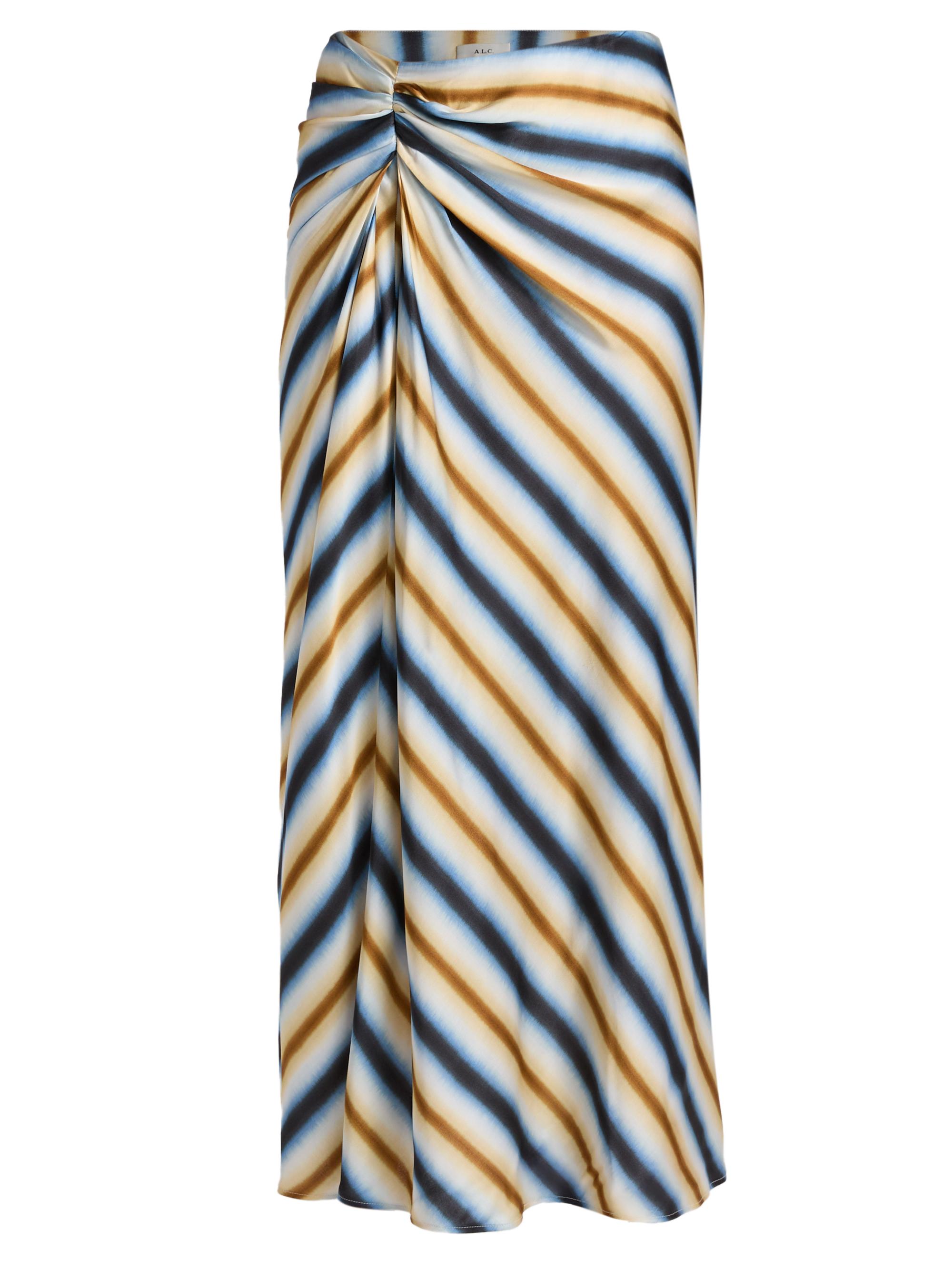 A.L.C. Women's Jean Striped Satin Midi-Skirt - Tahoe Blue Milk Chocolate | Thumbnail 8