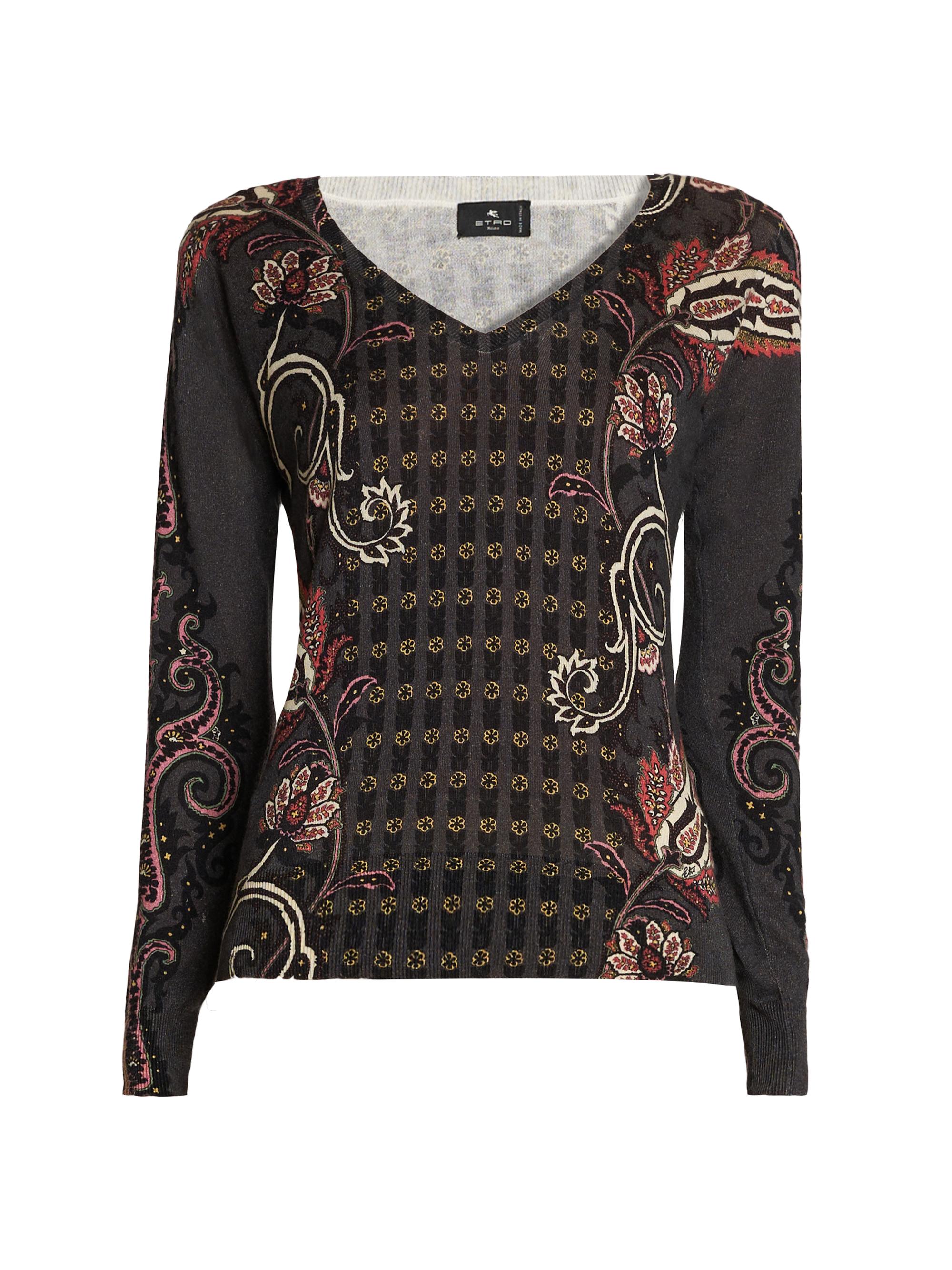 Etro Women's Paisley Silk-Cashmere Sweater - Multicolor Black Base