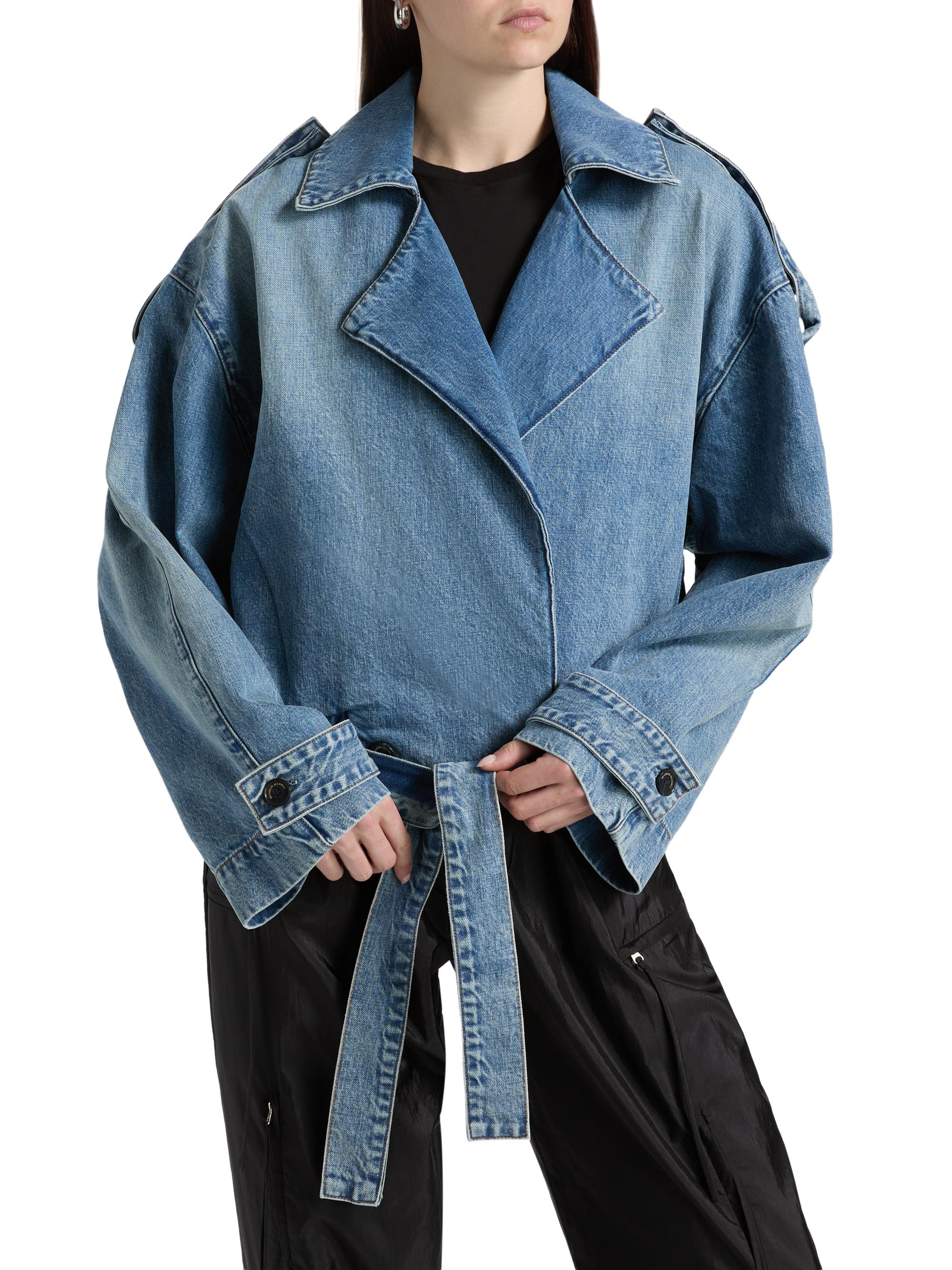 Brandon Maxwell The Regan Denim Belted Trench Coat | Saks Fifth Avenue