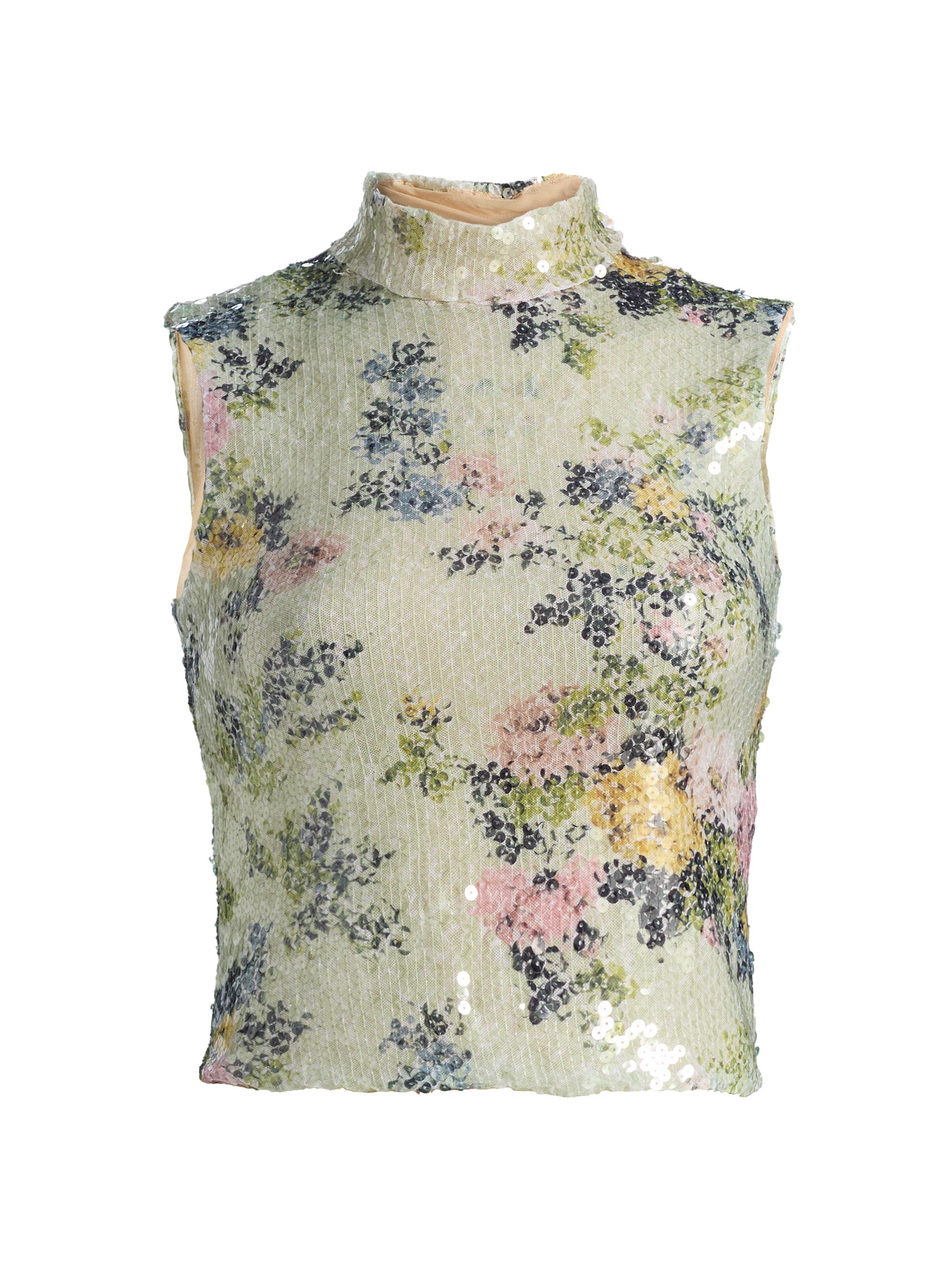 Brandon Maxwell Women's Piper Floral Sequined Top - Green Floral