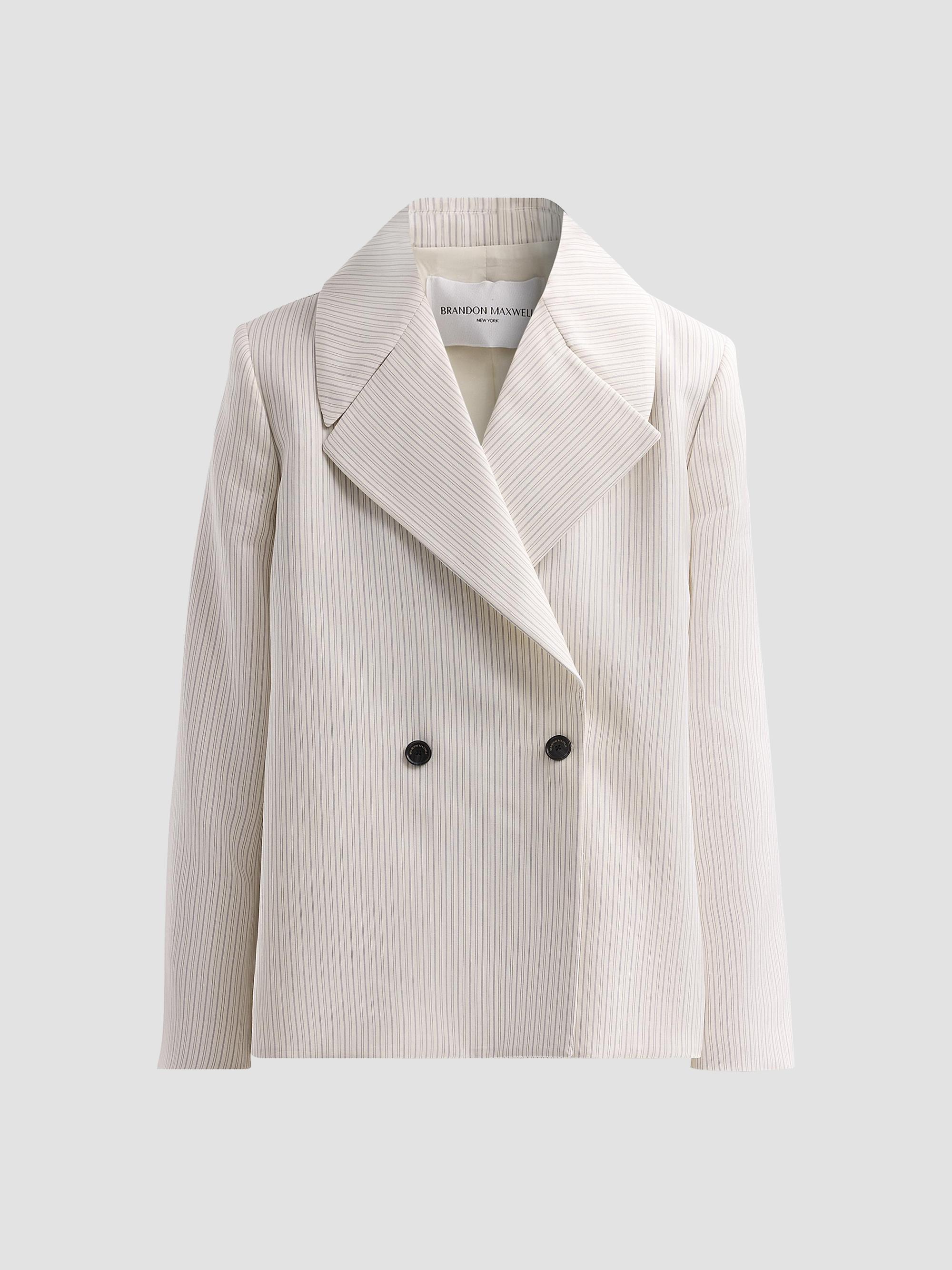Brandon Maxwell Women's The Haven Trapeze-Fit Wool-Silk Blazer -  Navy | Thumbnail 6