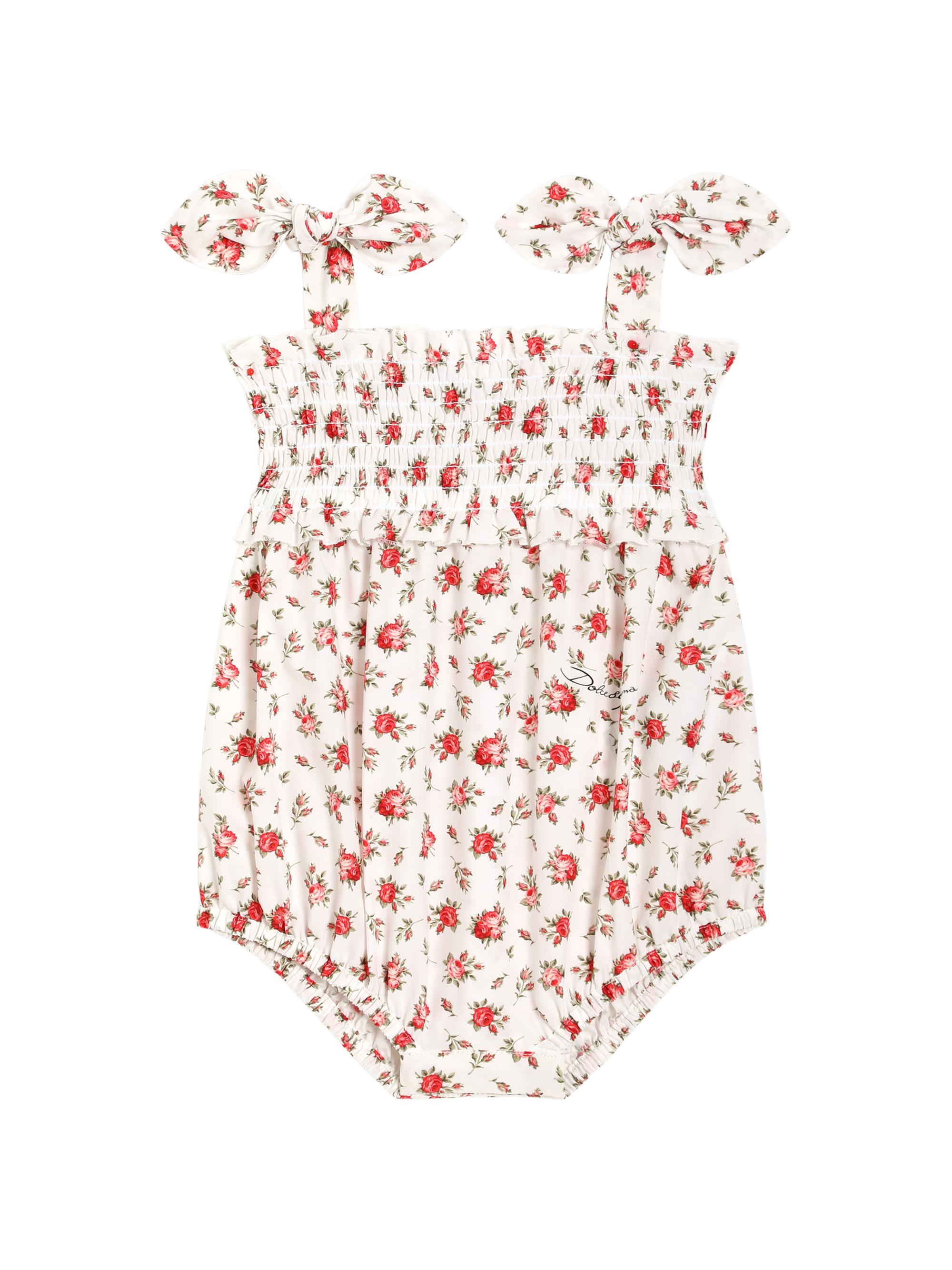 Dolce & Gabbana Baby Girl's Rose-Print Smocked Cototn Bodysuit - Roselline 18 Months