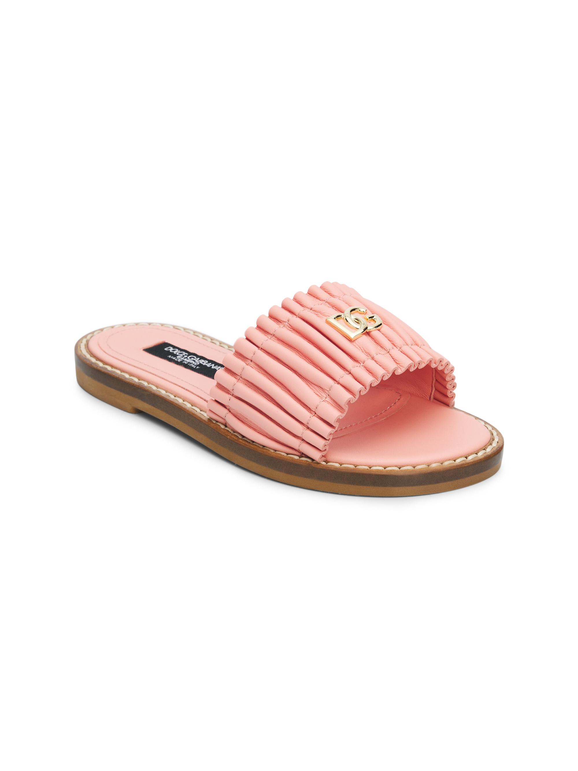 Dolce & Gabbana Girl's Logo Leather Slides - Flamingo 3.5 (Child)