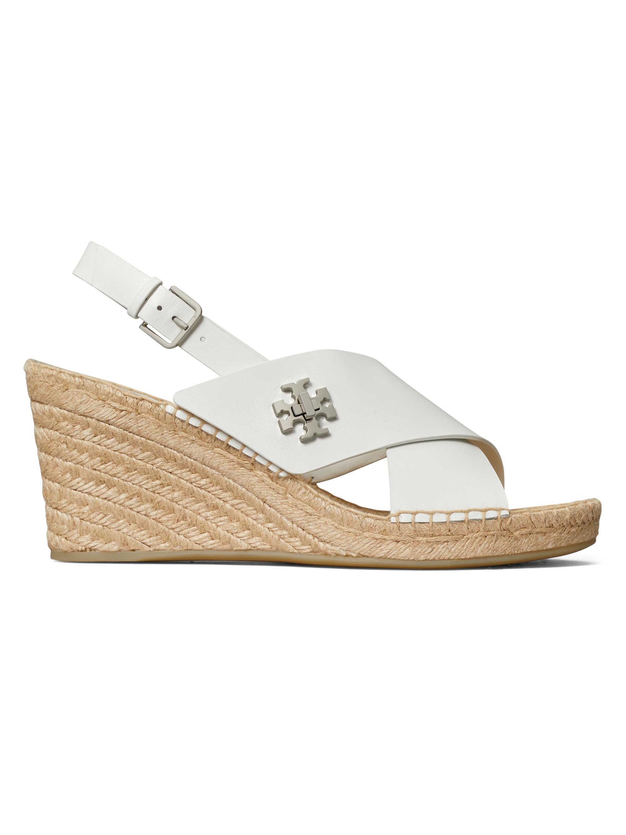 Tory Burch Women's 85MM Turn-Lock Espadrille Wedge Sandals - Bianco Laredo
